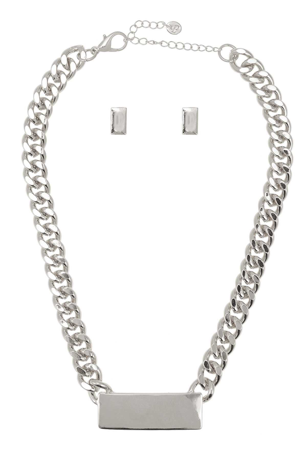 Chunky Chain with Square Pendant Necklace