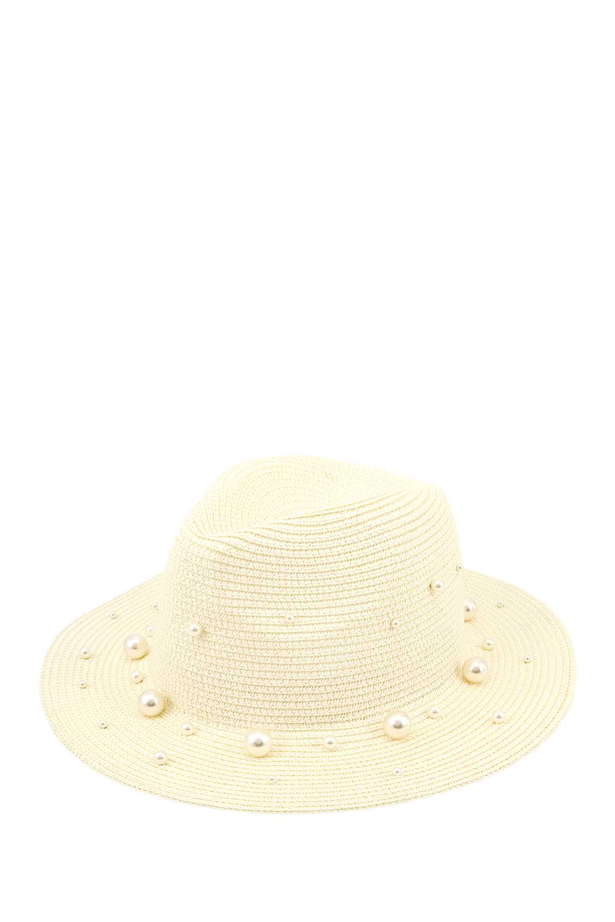 Pearl Decorated Straw Fedora Hat