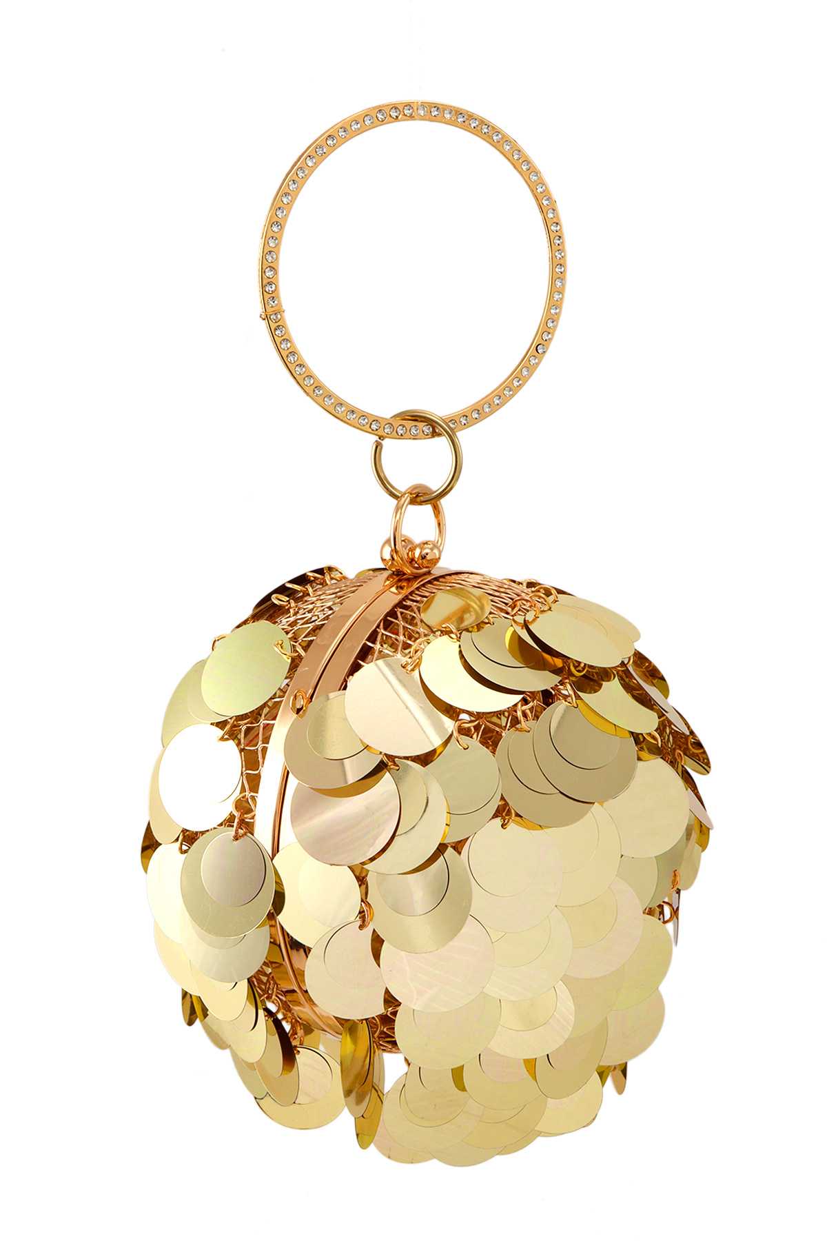 Sequins Decorated Metal Cage Ball Shape Clutch