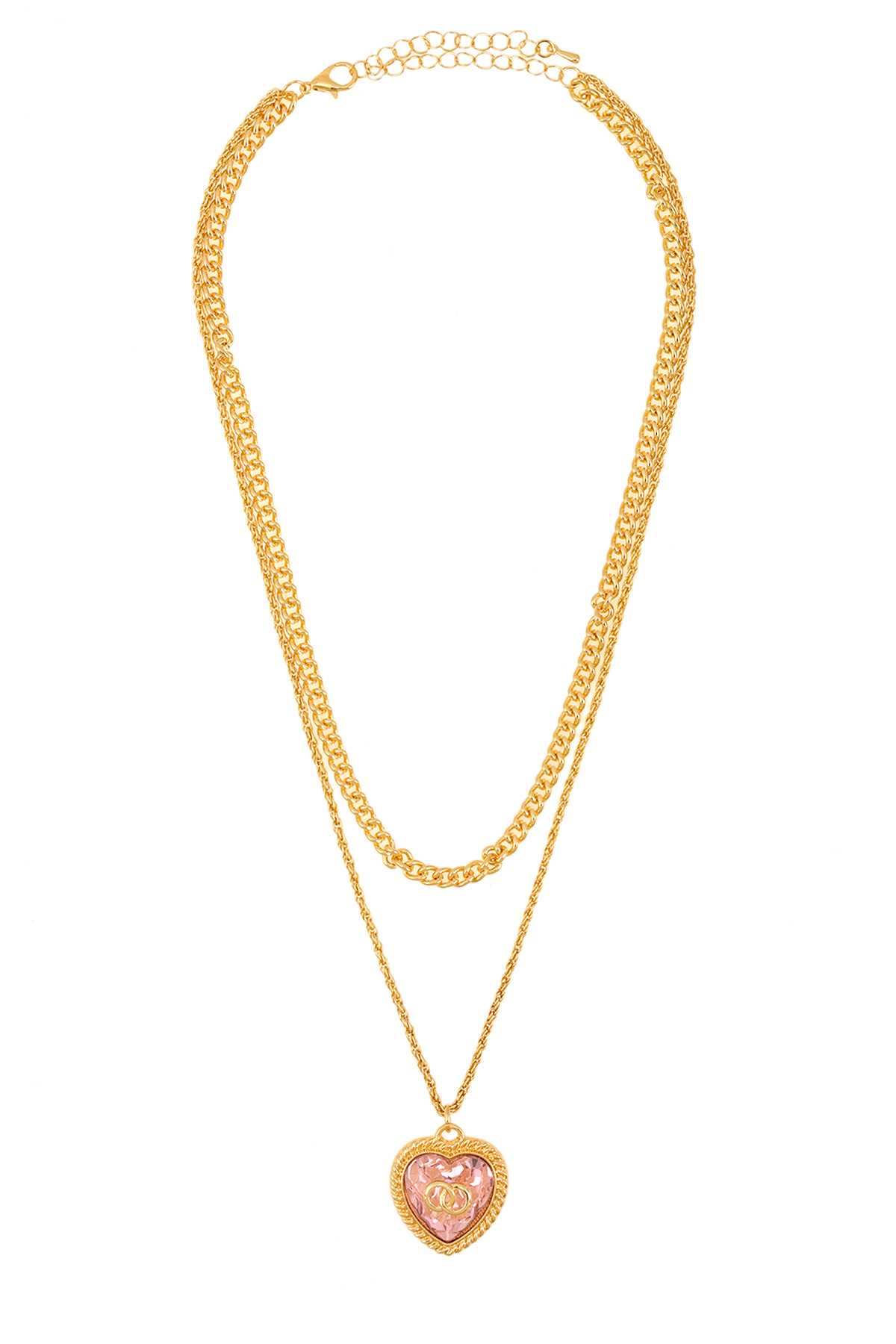 Crystal Heart Accent Metal Chain Layered Necklace