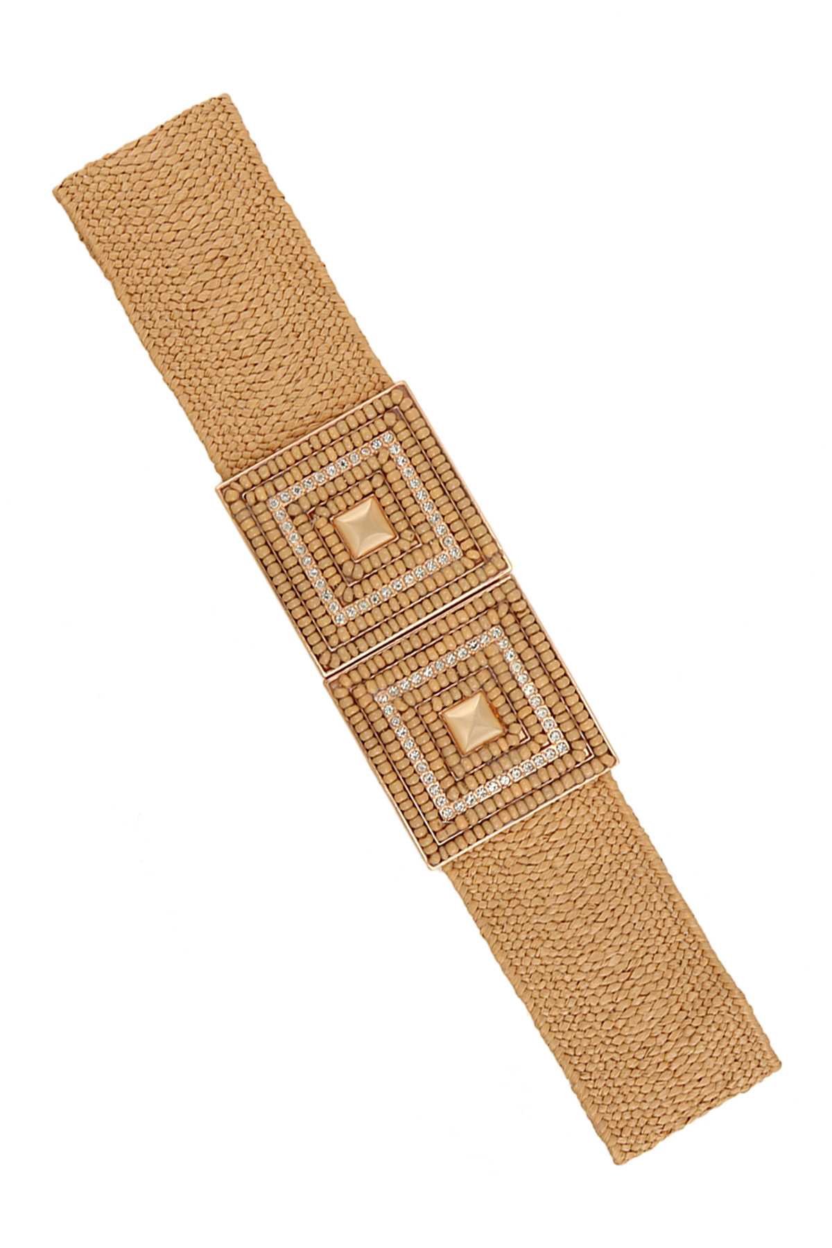 SQUARE BEADS AND CUBIC BUCKLE ELASTIC STRAW BELT