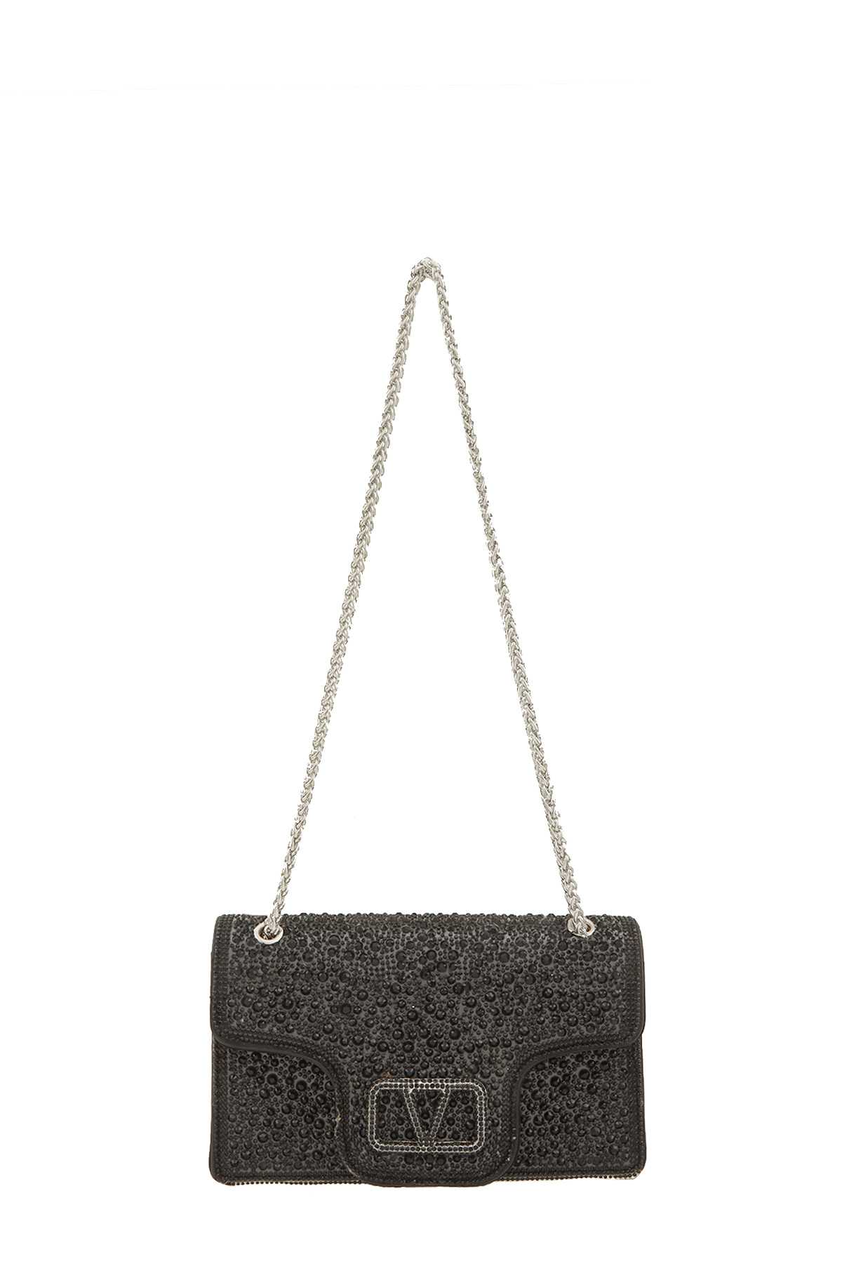 Full Rhinestone Square Crossbody Bag with V Accent