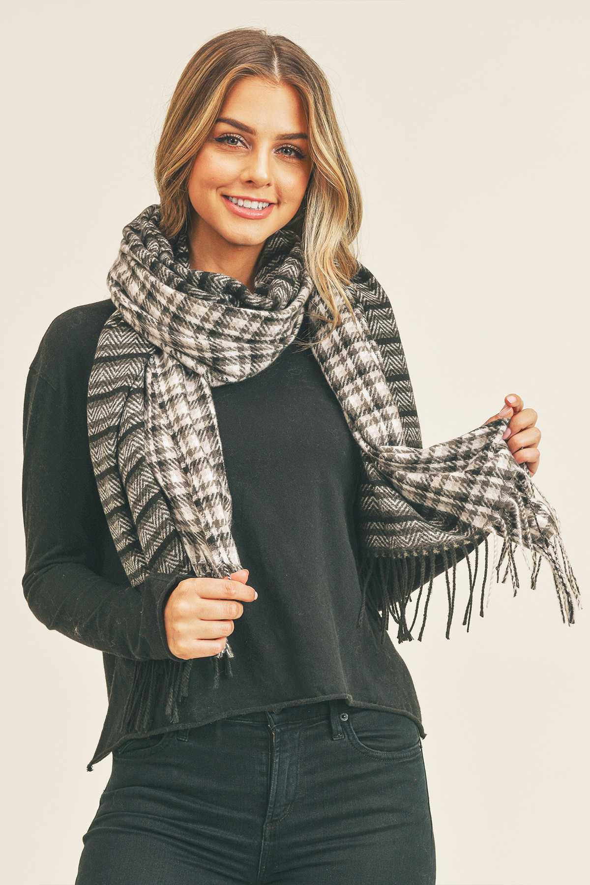 Houndstooth Chevron Two Partterns Scarf