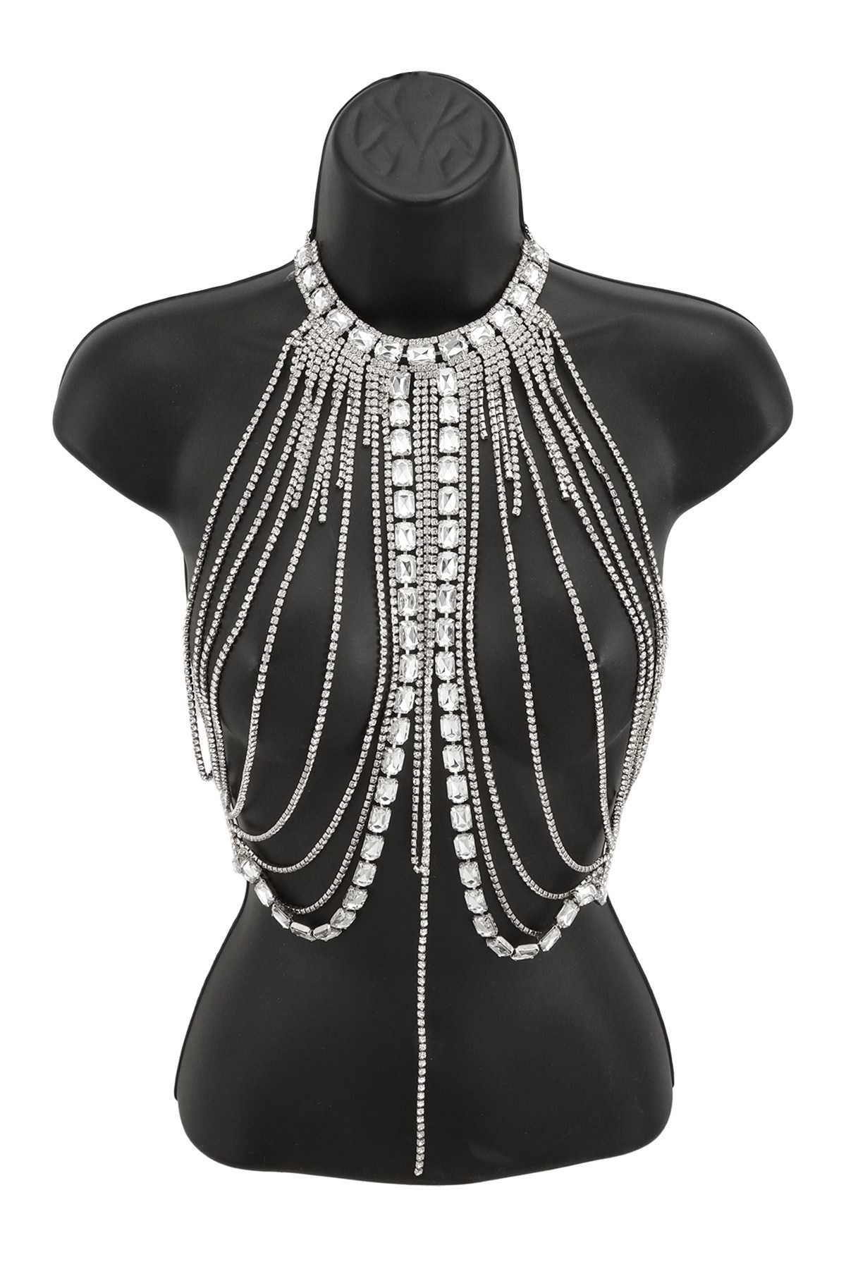 Rhinestone And Square Crystal Line Body Chain