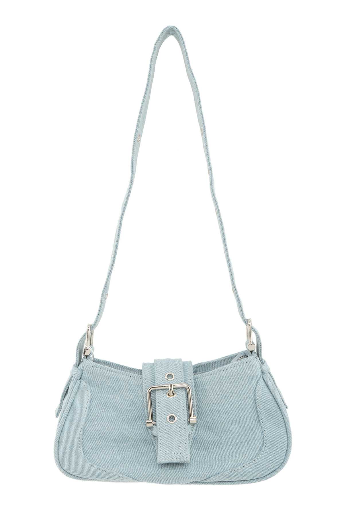 Decorative Buckle Denim Shoulder Bag