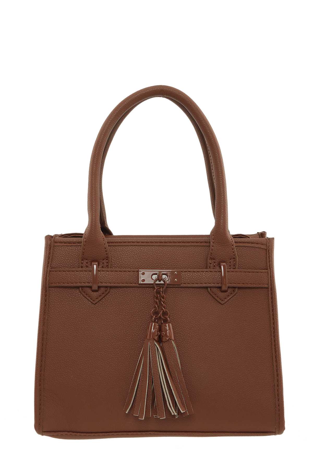 Square Leather Crossbody Bag with Double Tassel Charm