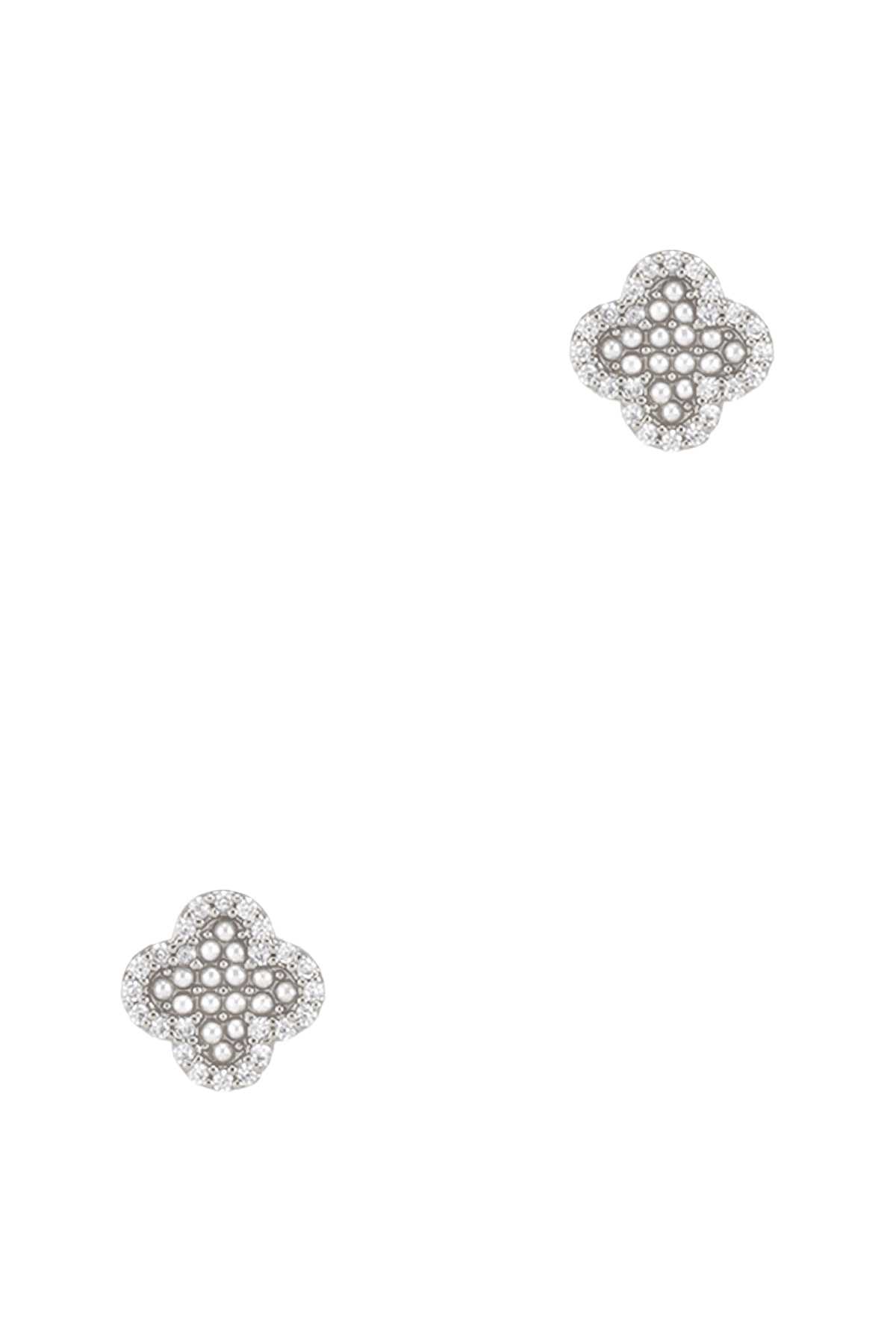 Rhinestone Clover with Pearl Beads Earring
