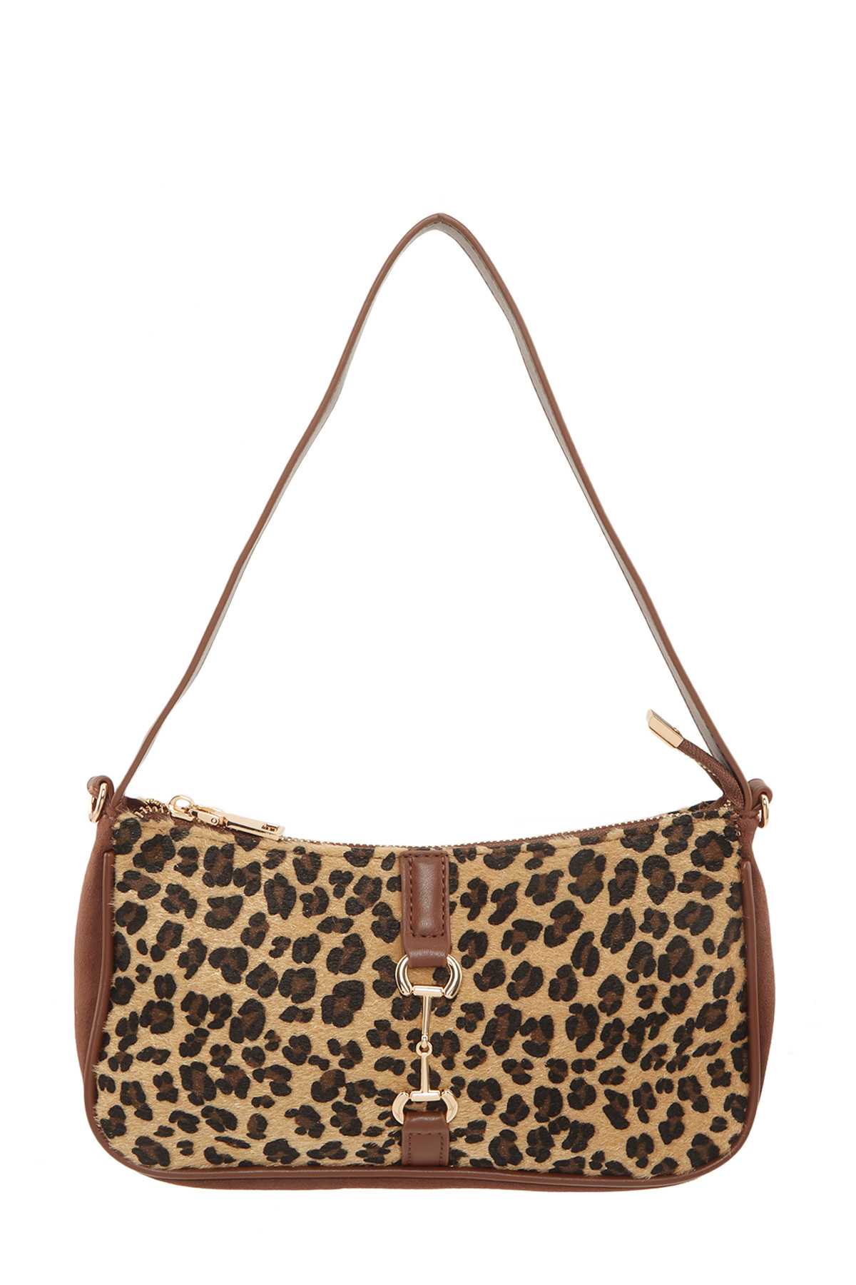 Leopard Print with Clasp Detail Shoulder Bag