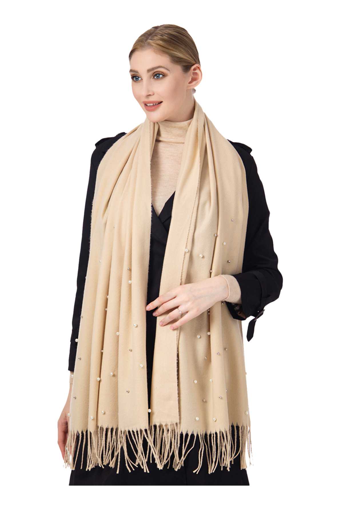 Soft Textured Pearl Decorated Solid Scarf