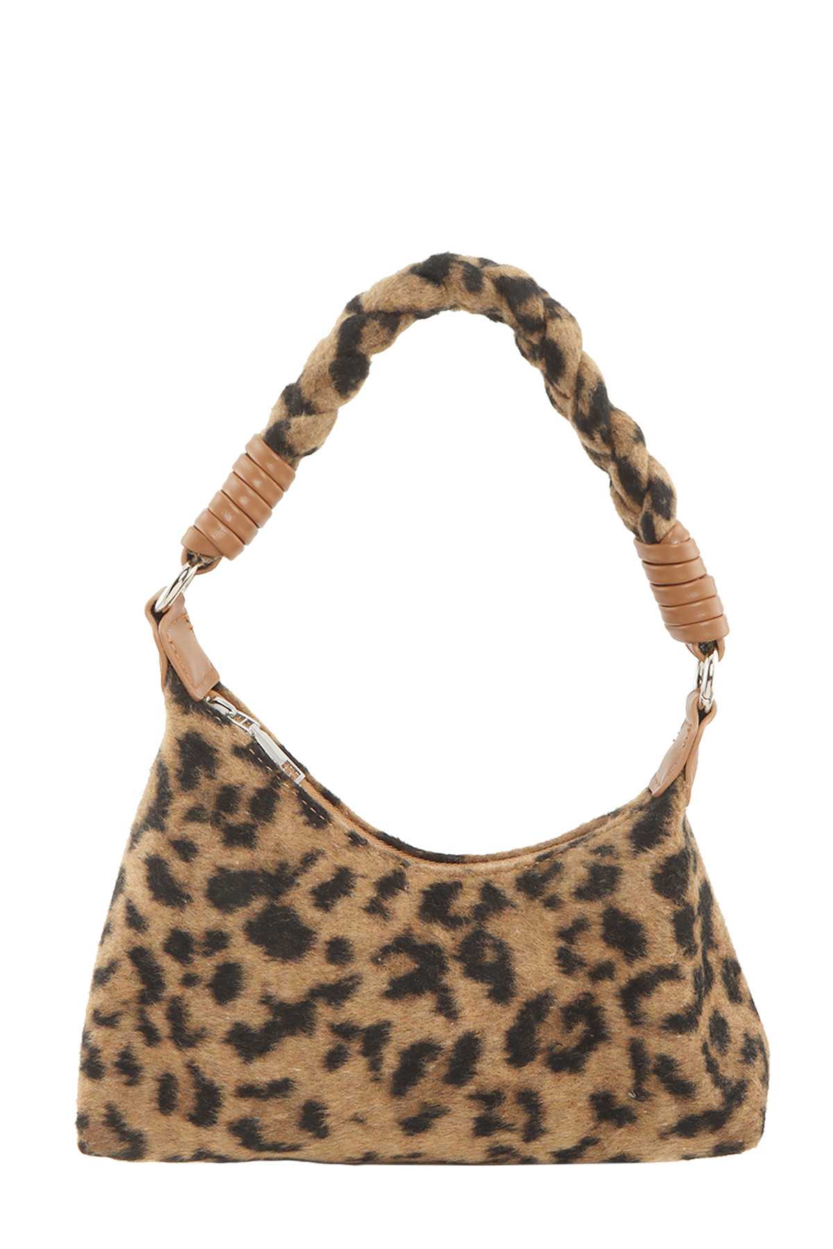 Animal Print Shoulder Bag with Braided Top Handle