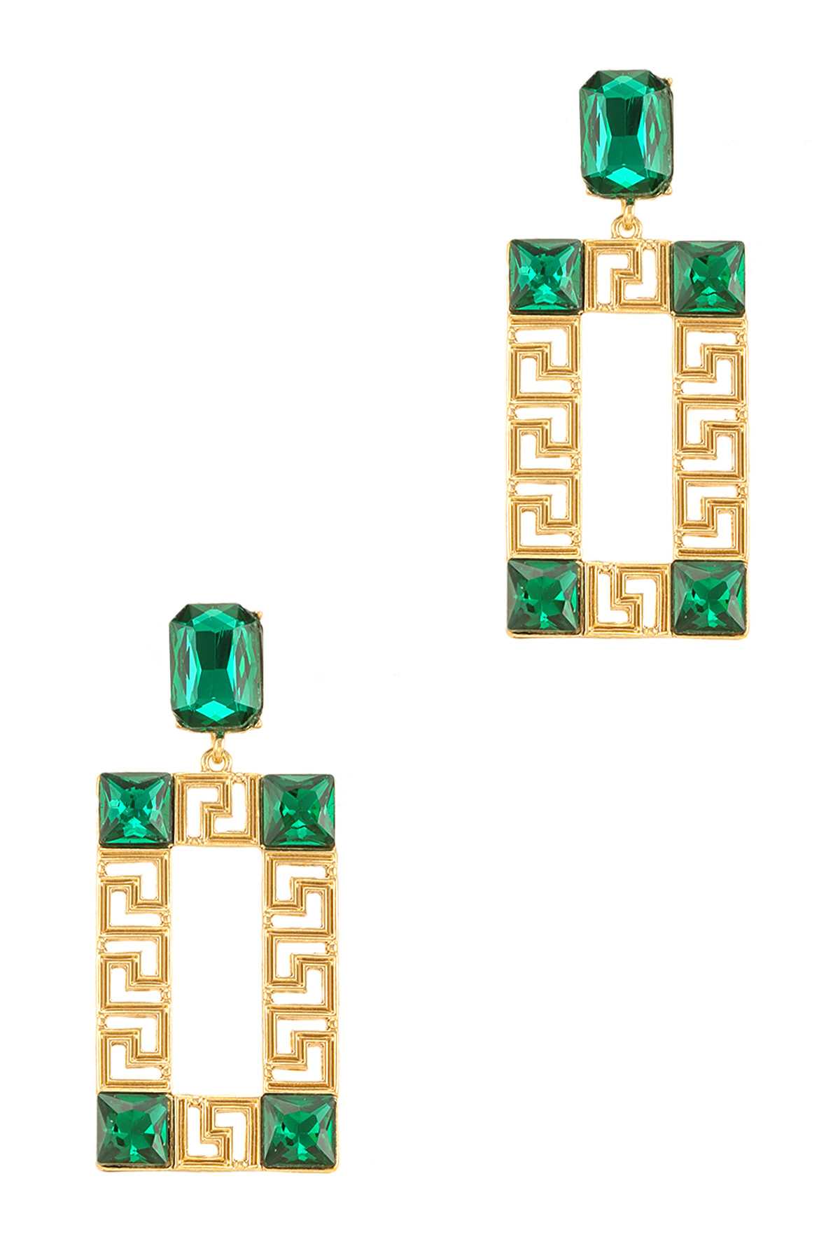 Rectangle with Colorful Crystal Accent Earring