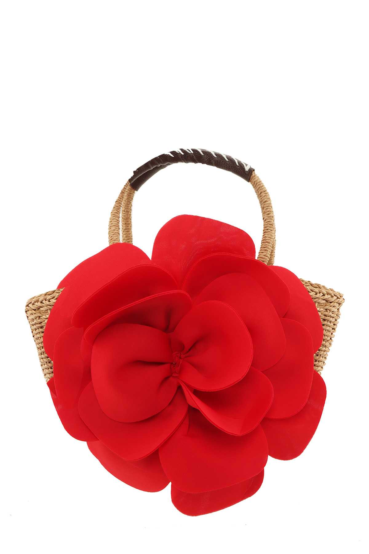 Flower Accent Straw Handbag