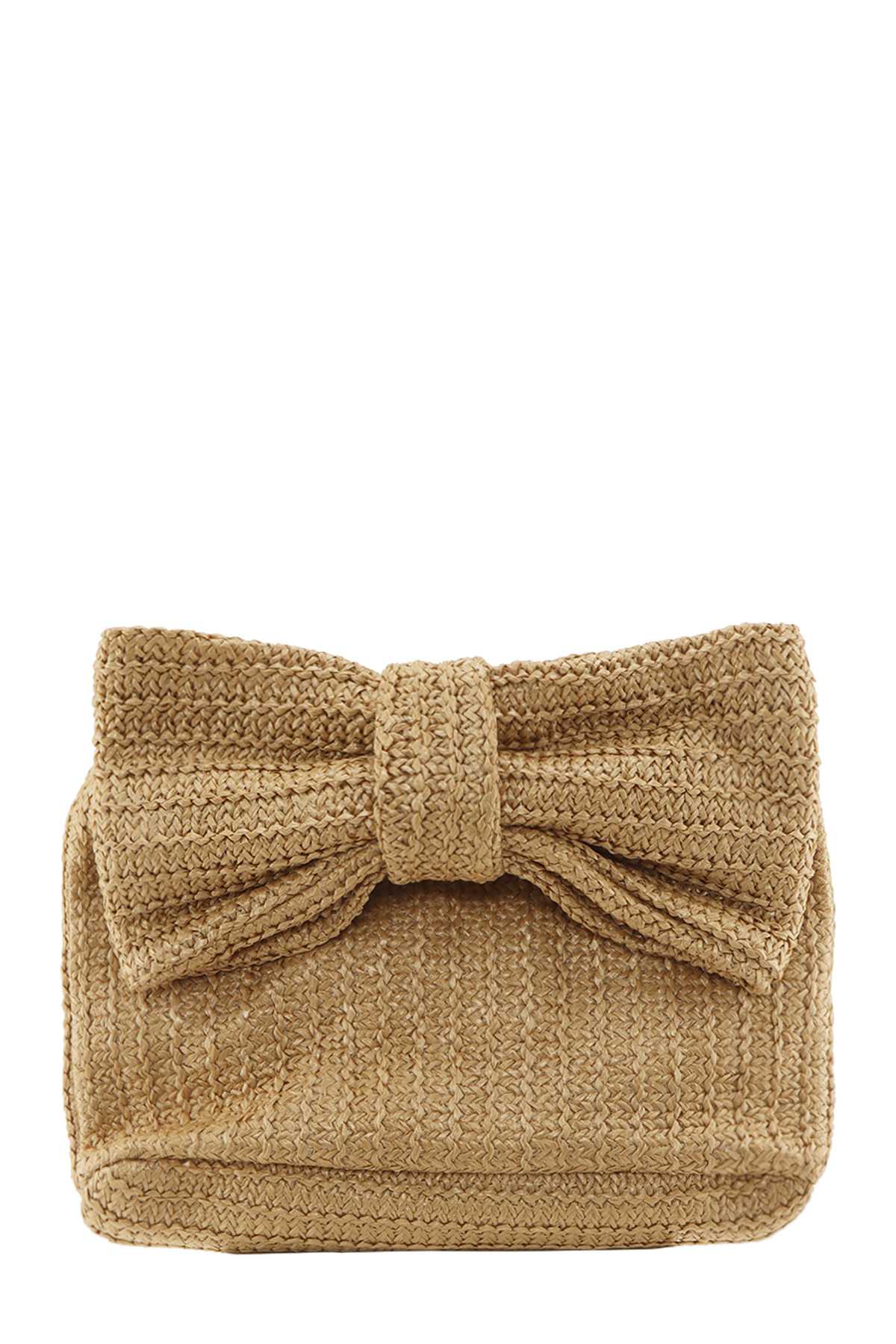 Bow Accent Straw Clutch Bag