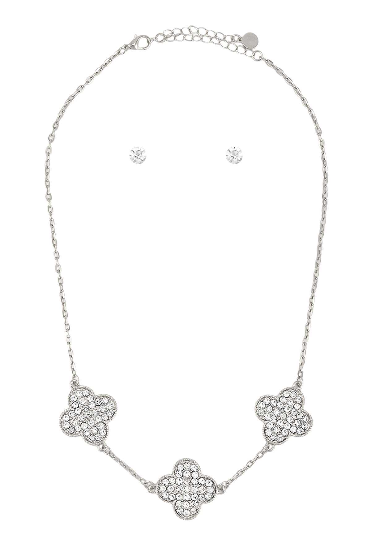 Rhinestone Three Clover Necklace set