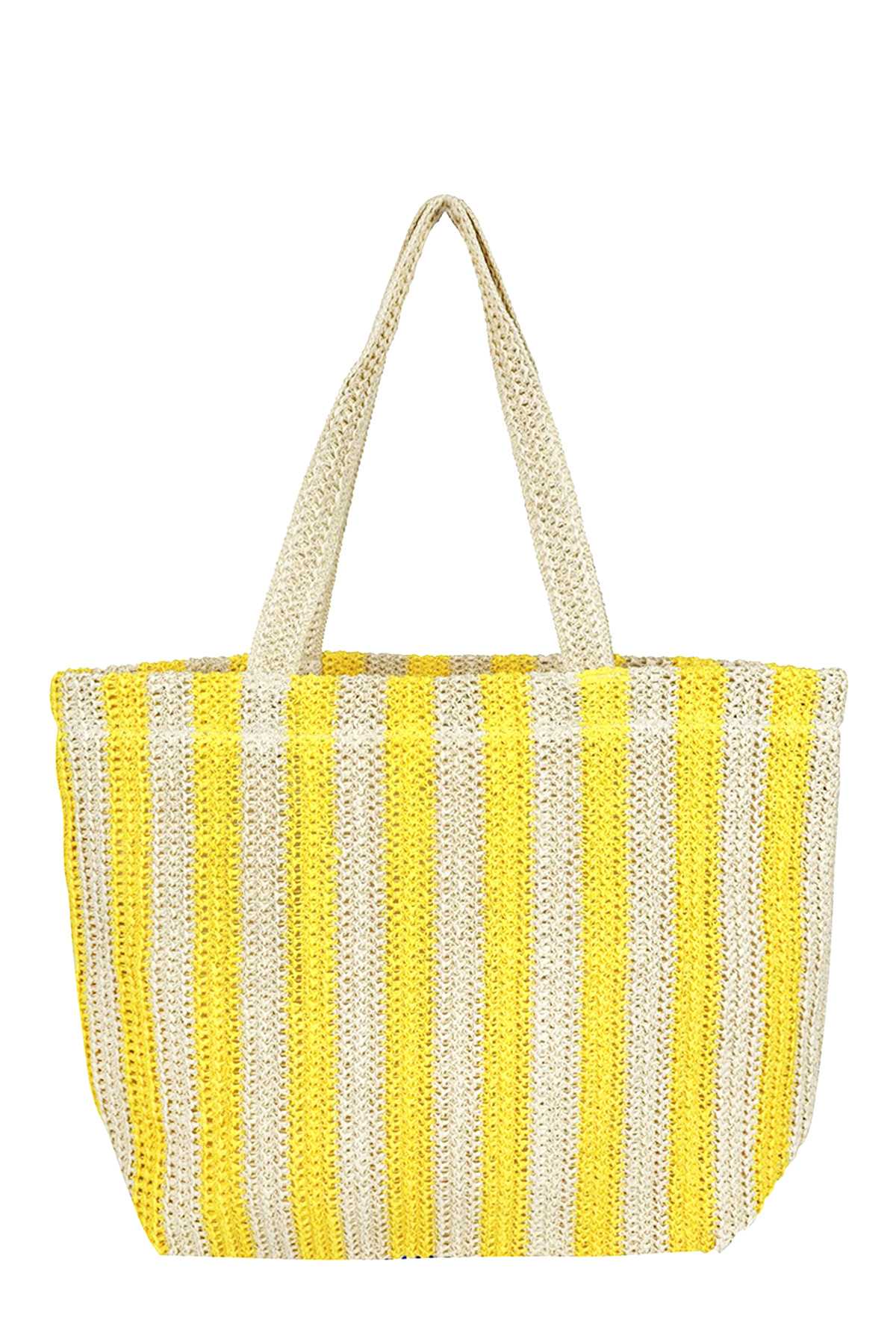 Striped Color Straw Crochet Tote Bag