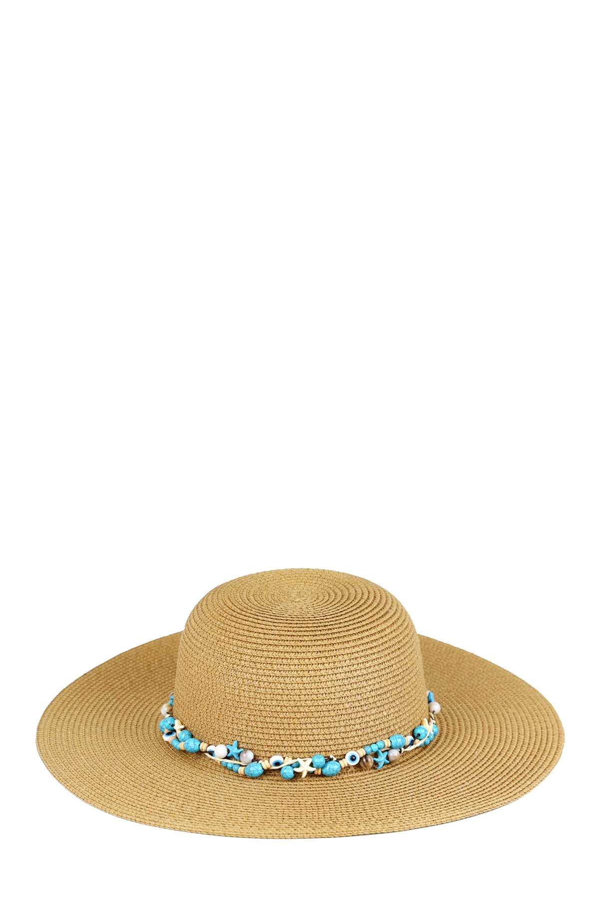 Straw Sun Hat Withe Evil Eye and Bead Band