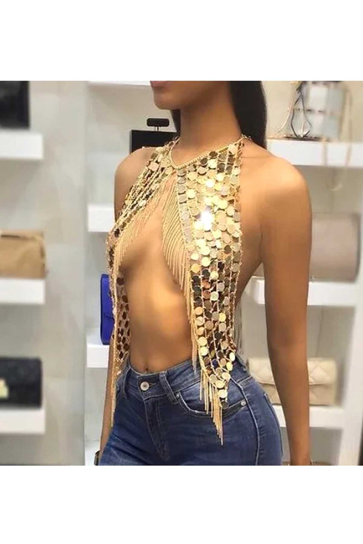 Metal Circle Fringed Bra