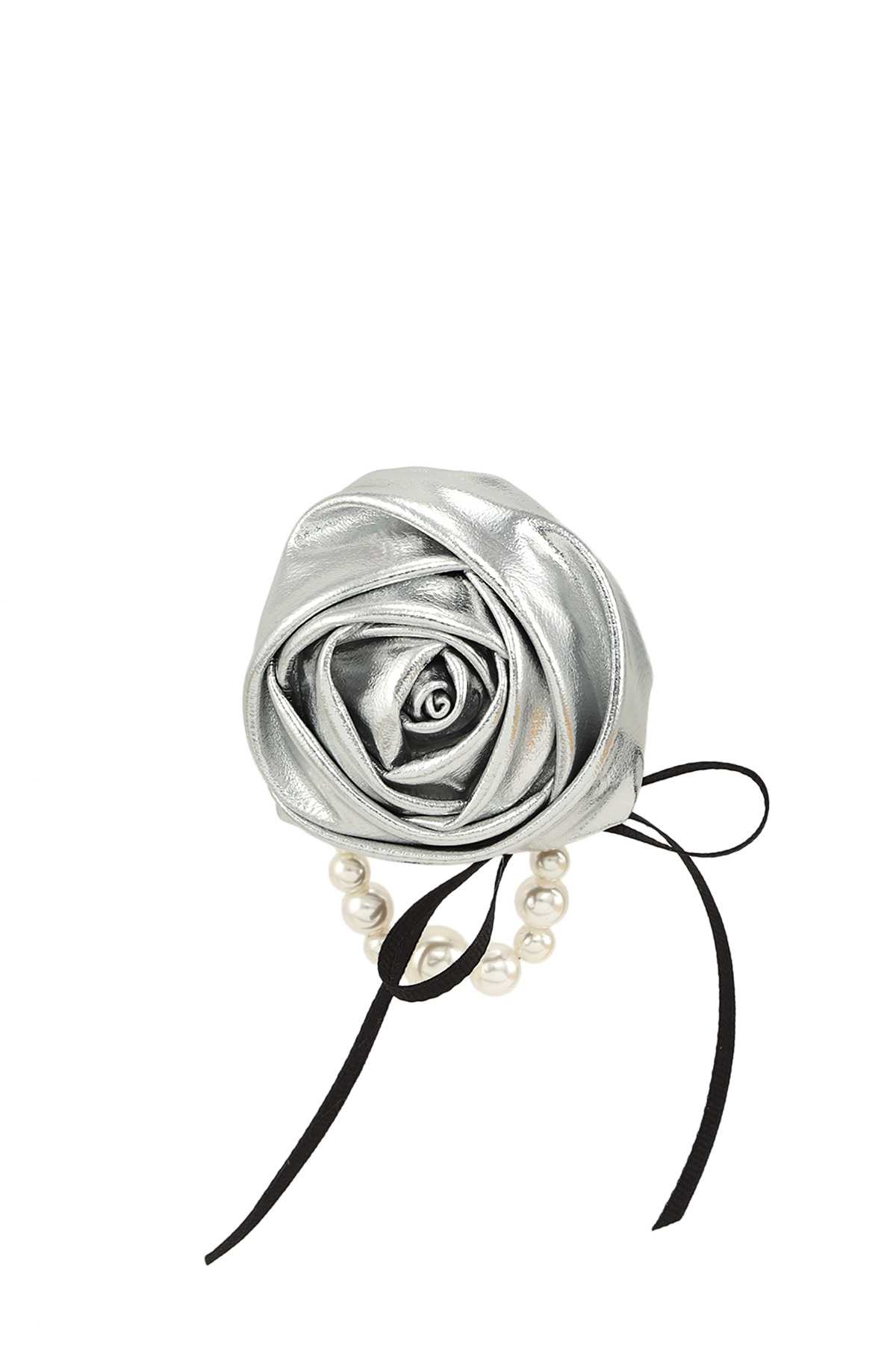 Hand Made Flower and Pearl Leather Feel Brooch