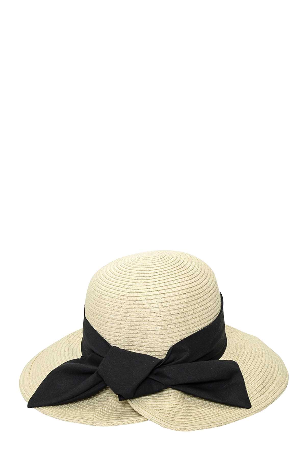 Straw Bucket Hat with Black Ribbon Band