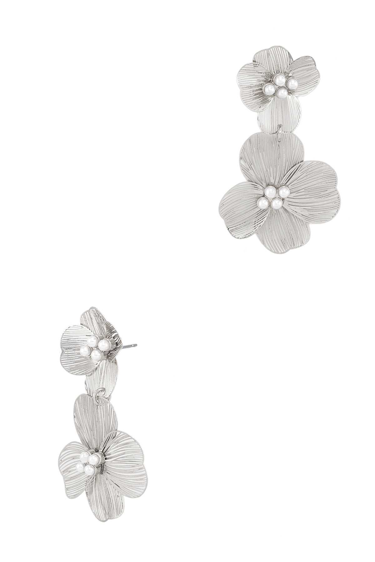 Metal Mesh Double Flower Dangle Earring