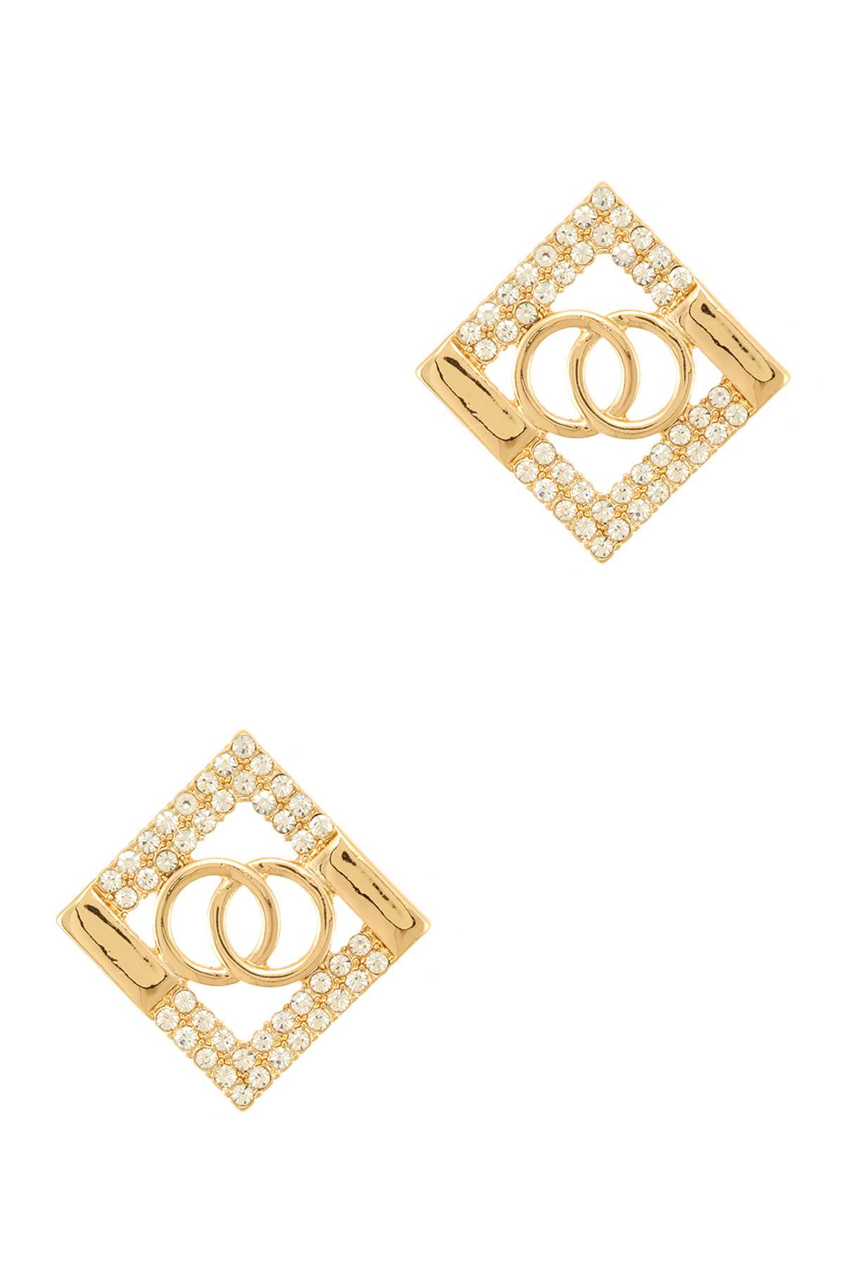 Double O Accent with Square Rhinestone Earring