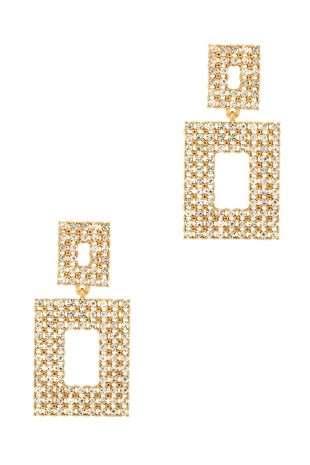 Double Square Shape Crystal Earring