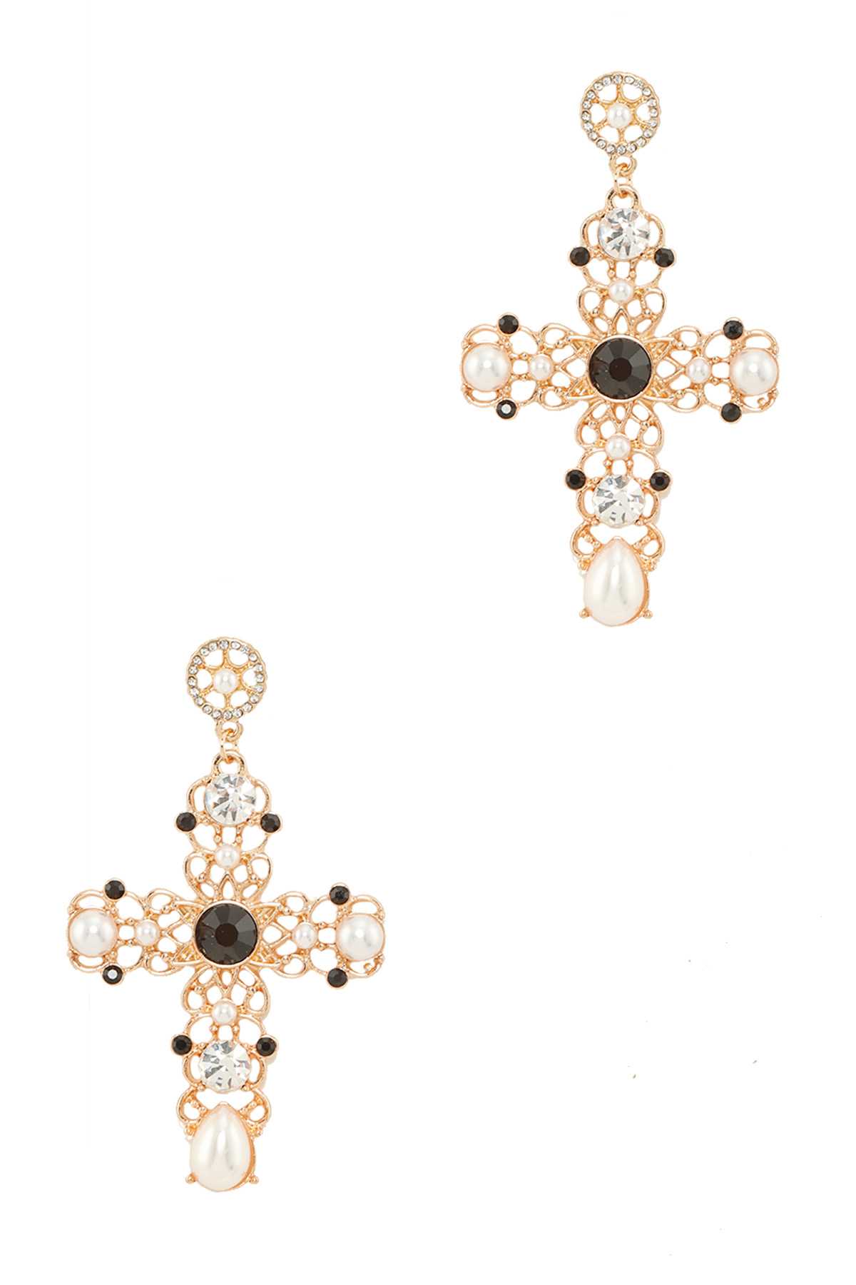 Cross Charm with Rhinestone Accent Earring