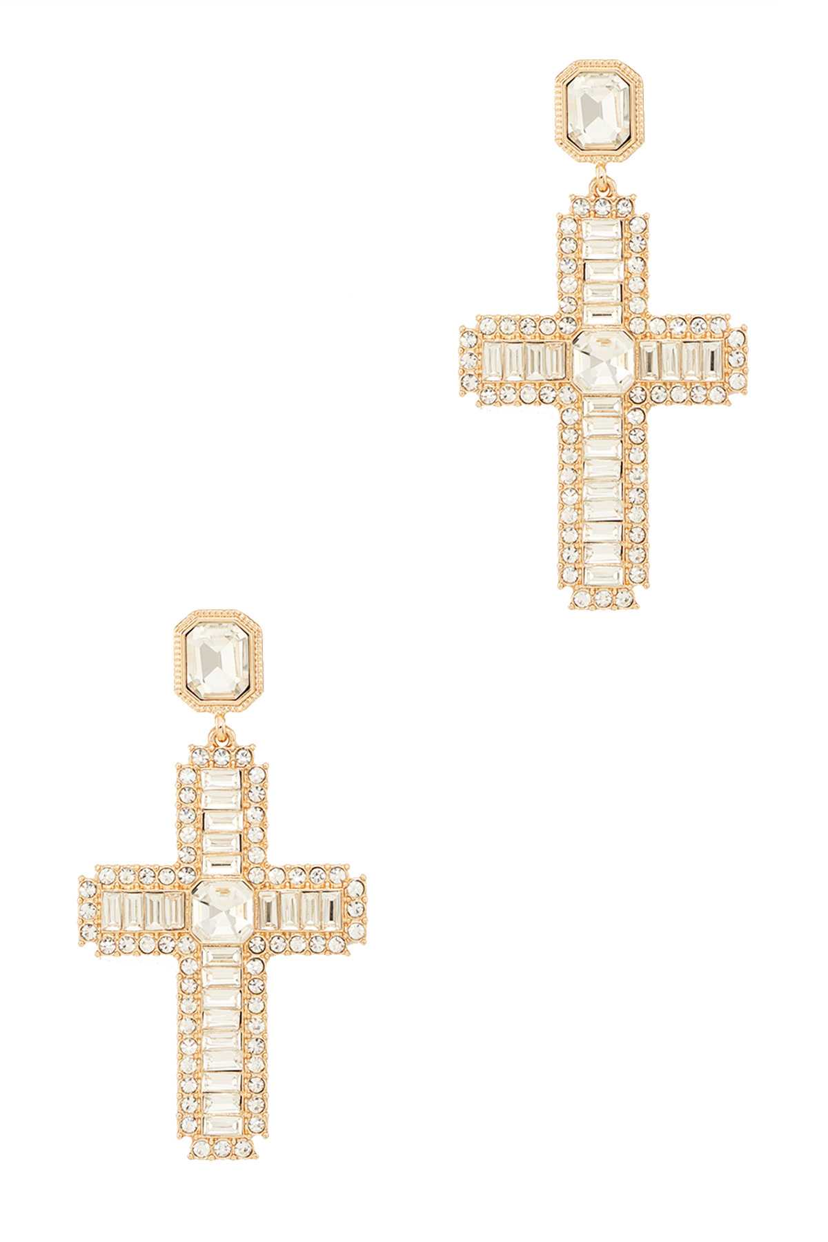 Cross Charm with Crystal Square Accent Earring