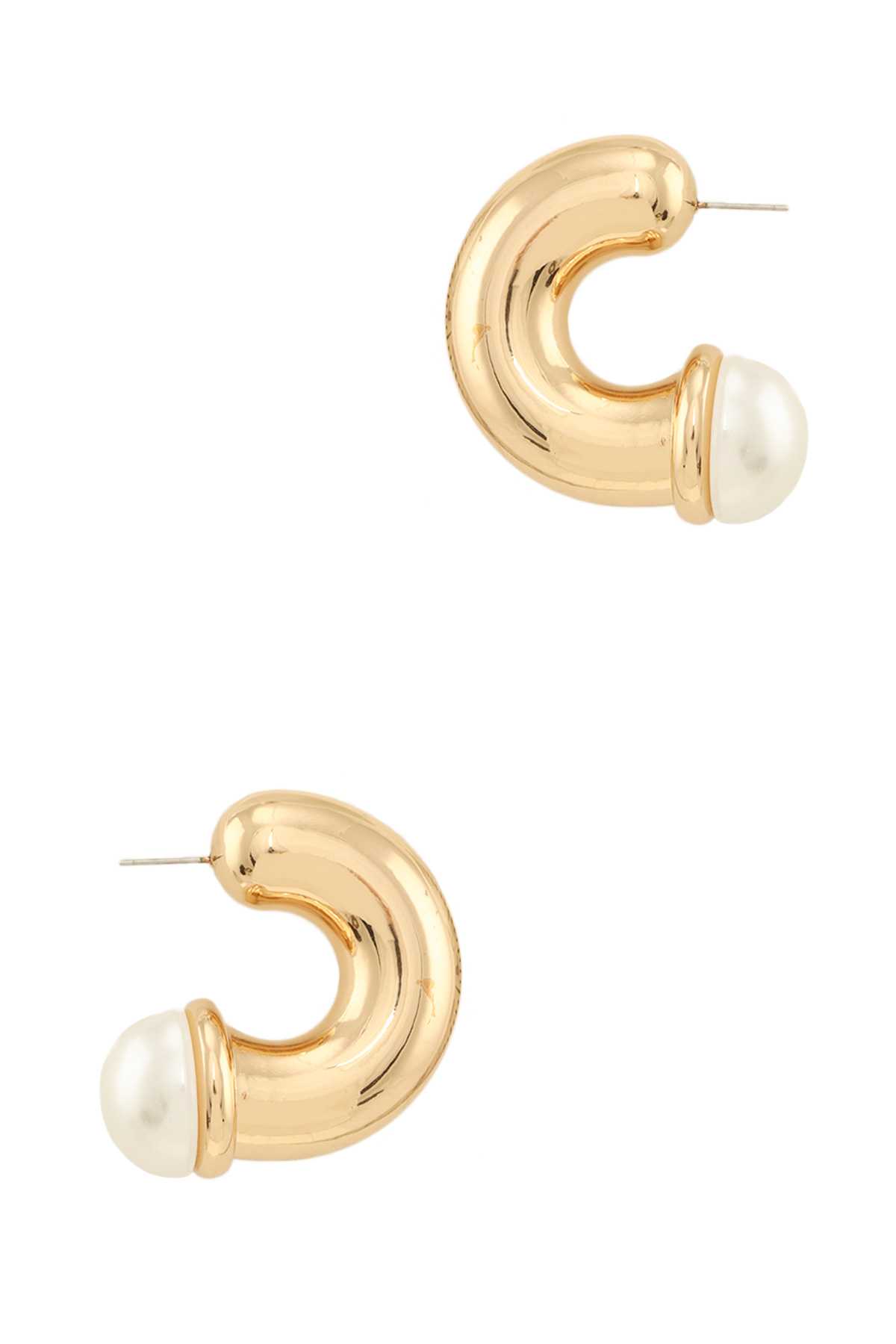 Half Circle with Pearl Accent Stud Hoop Earring