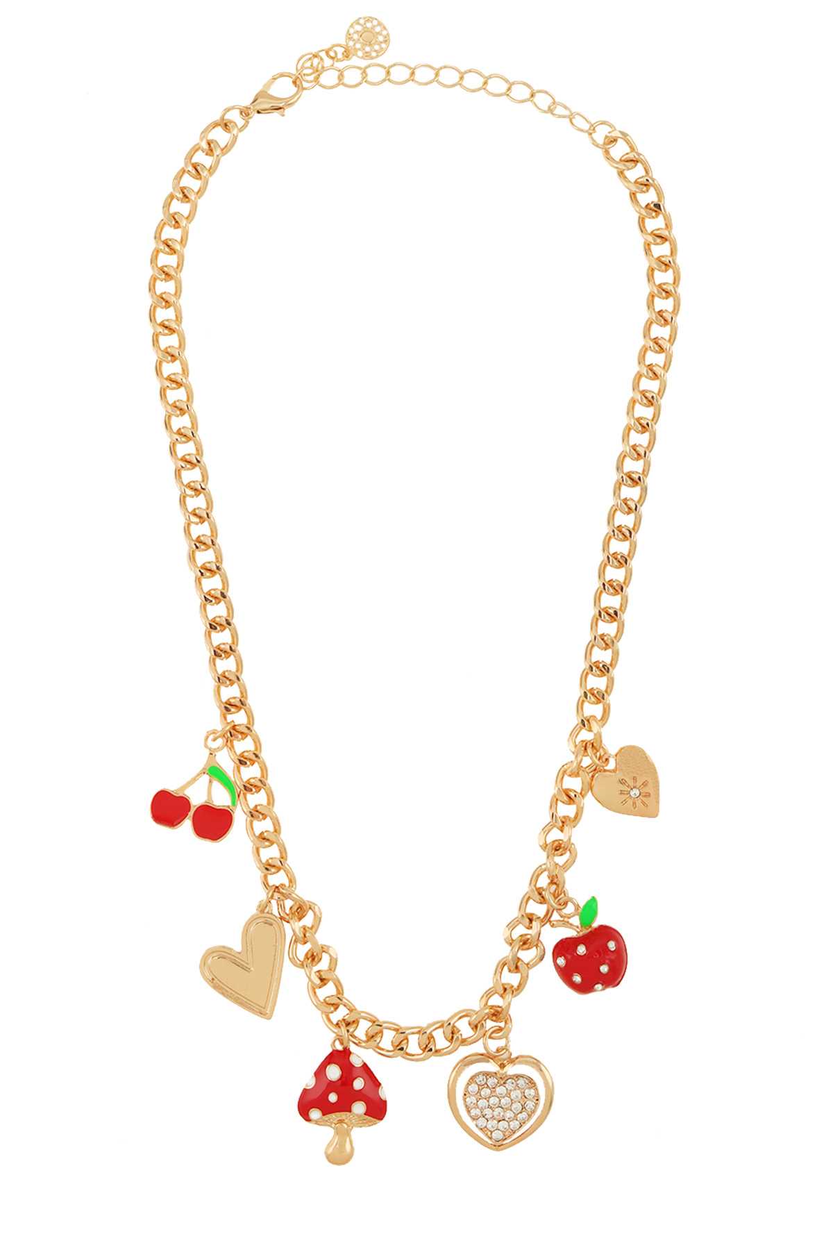 Cherry, Heart, Mushroom, Multi Charm Necklace