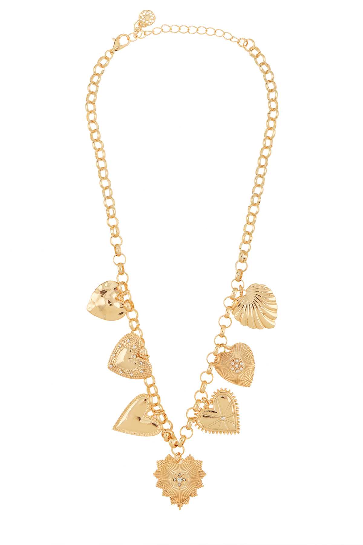 Mixed Studded Metallic Heart Charms Necklace