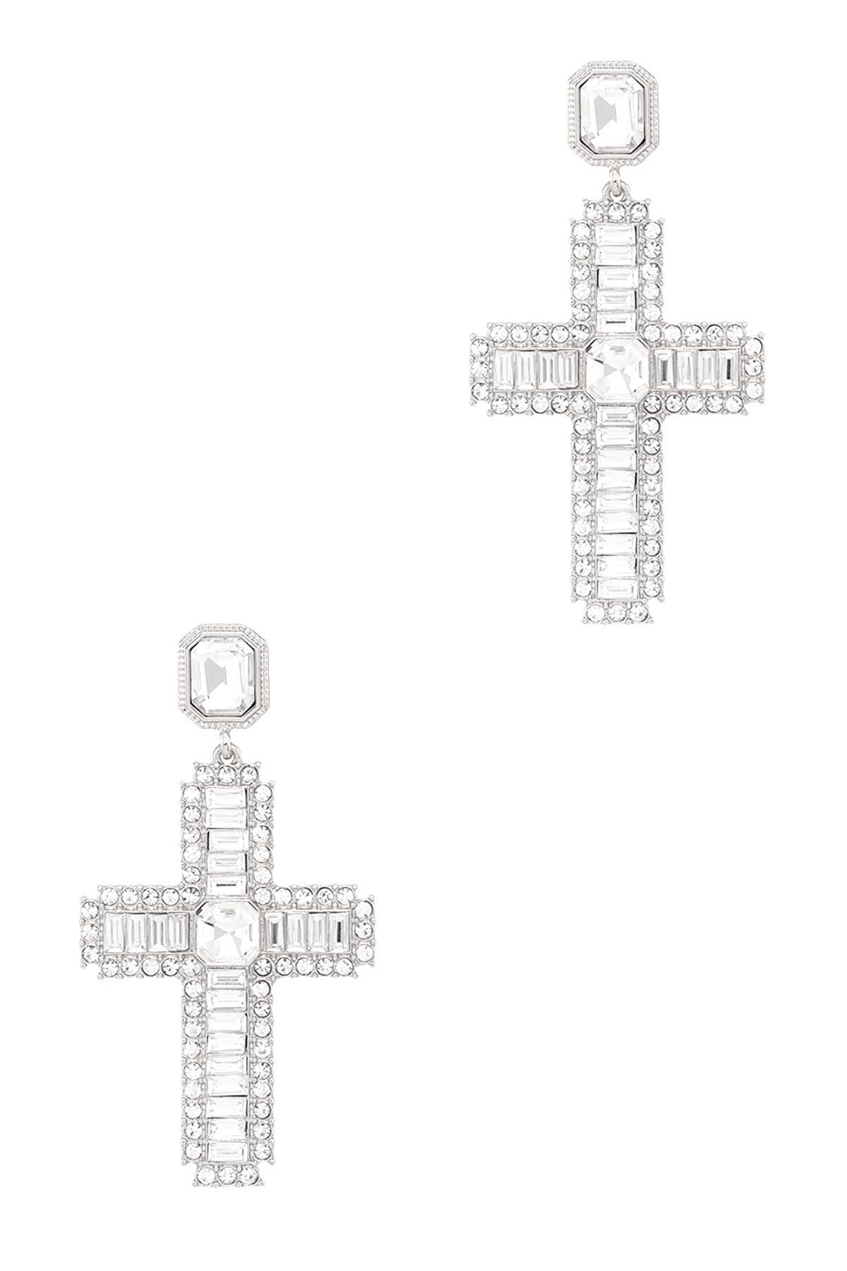 Cross Charm with Crystal Square Accent Earring