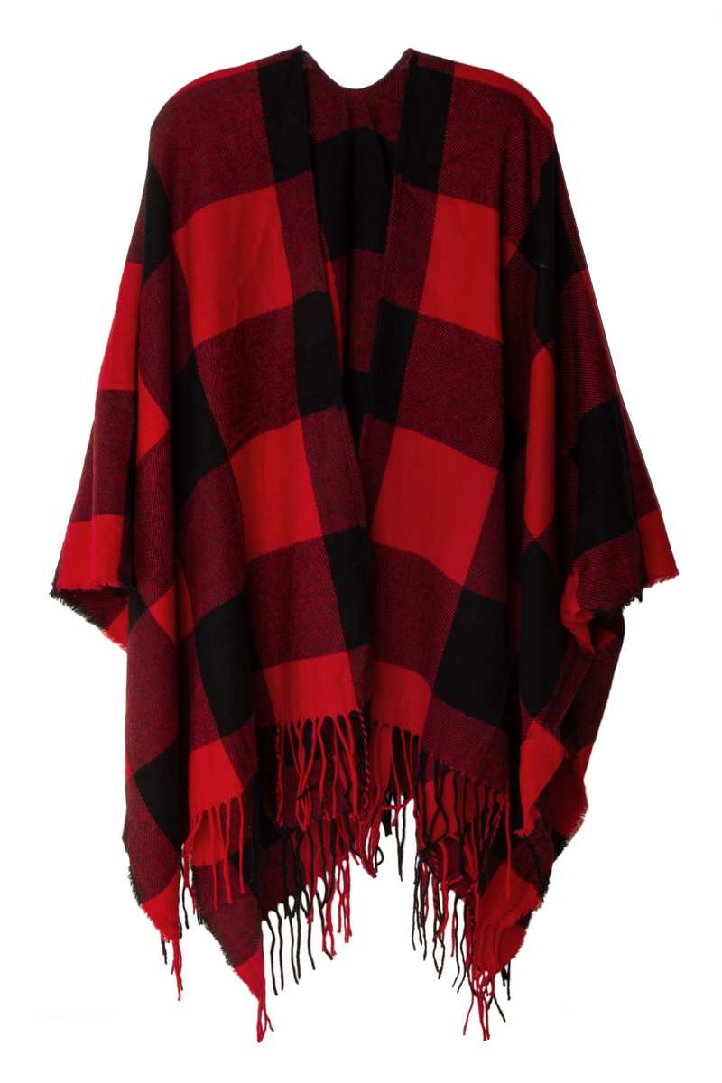 CHECK PLAID RUANA PONCHO