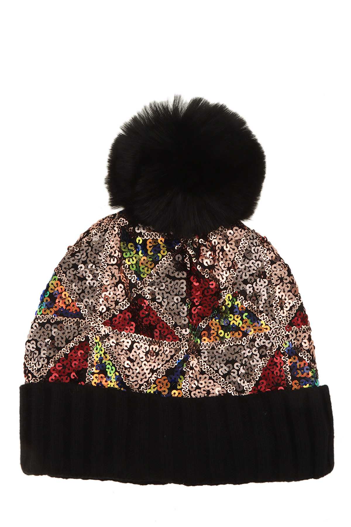 Sequin Fashion Fur Pom Beanie