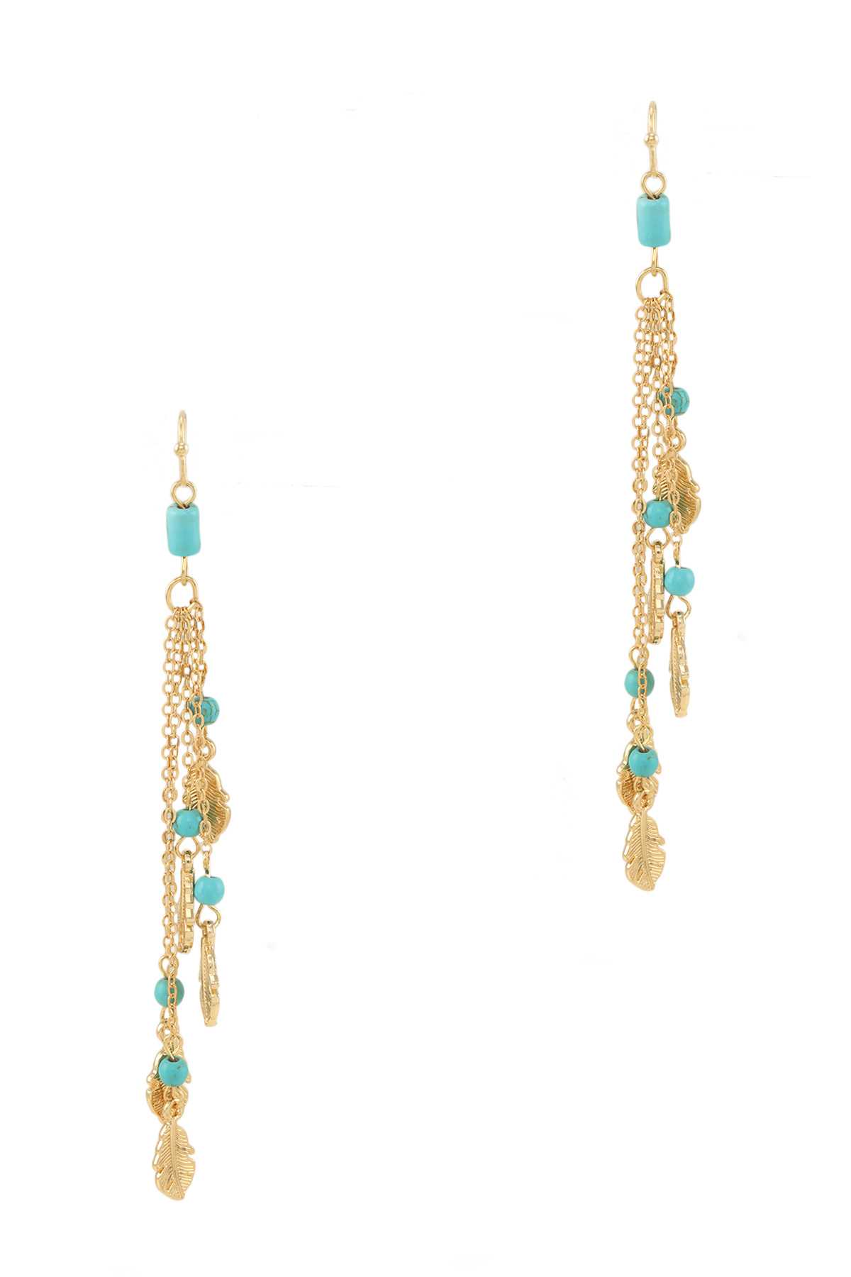 Turquoise Beaded with Leaf Dangle Earring