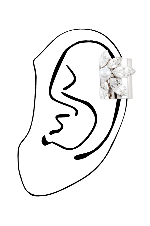 Stone and pearl charm ear cuff