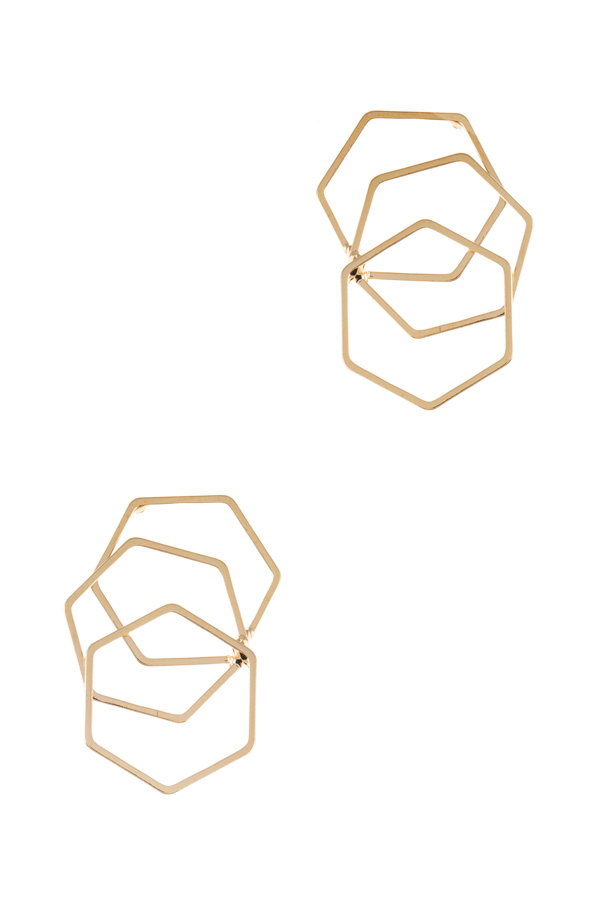 Three hexagon earrings