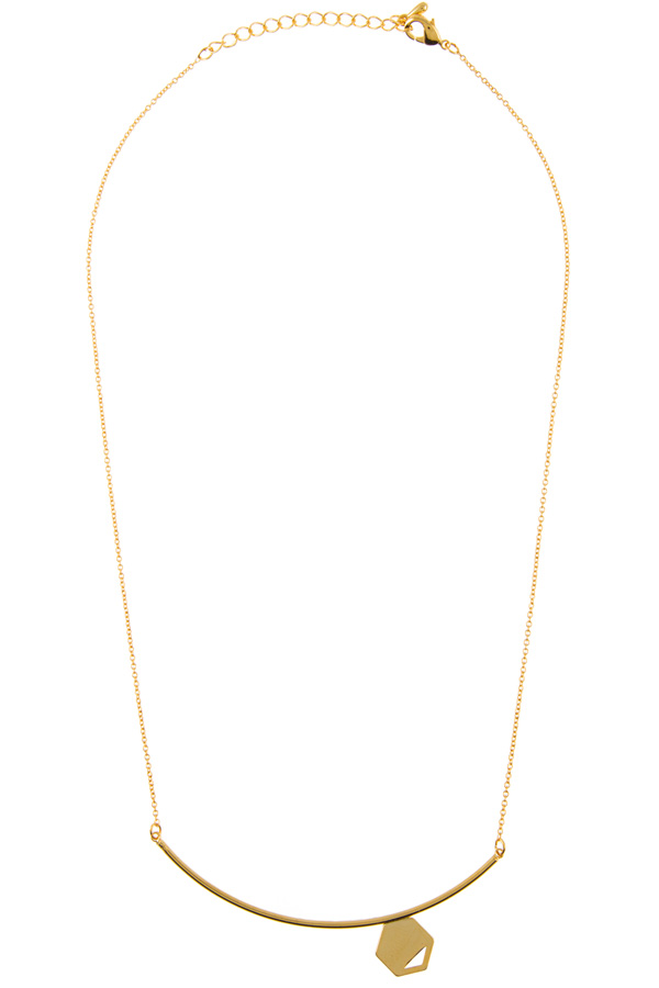 Curved bar with hexagon pendant necklace