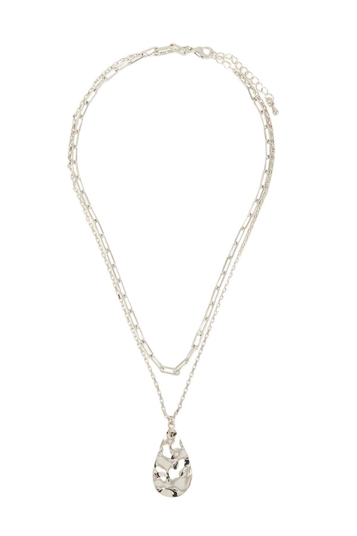 Teardrop Pendant Layered Chain Necklace