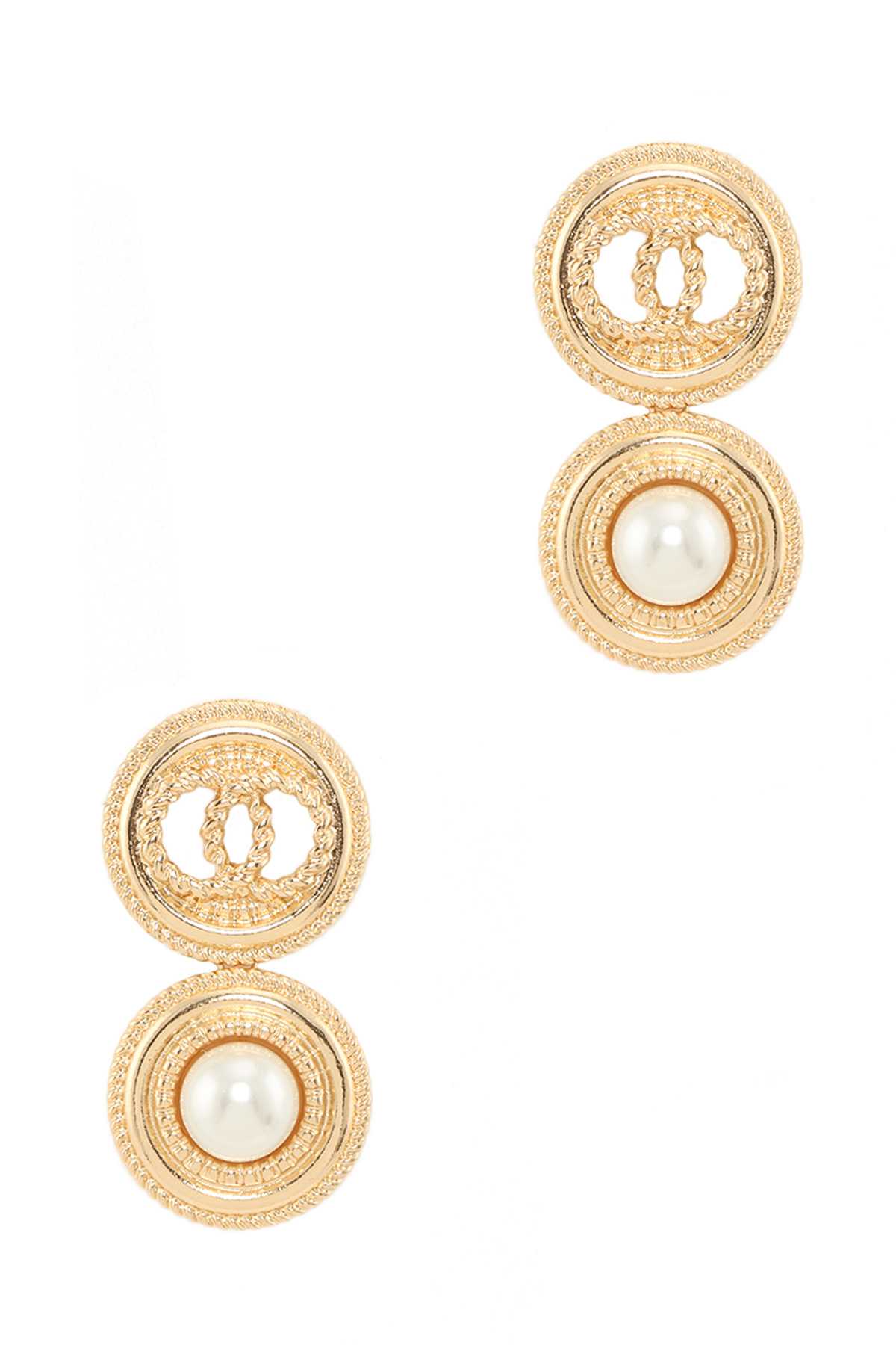 Double Metal Circle with Pearl Accent Earring