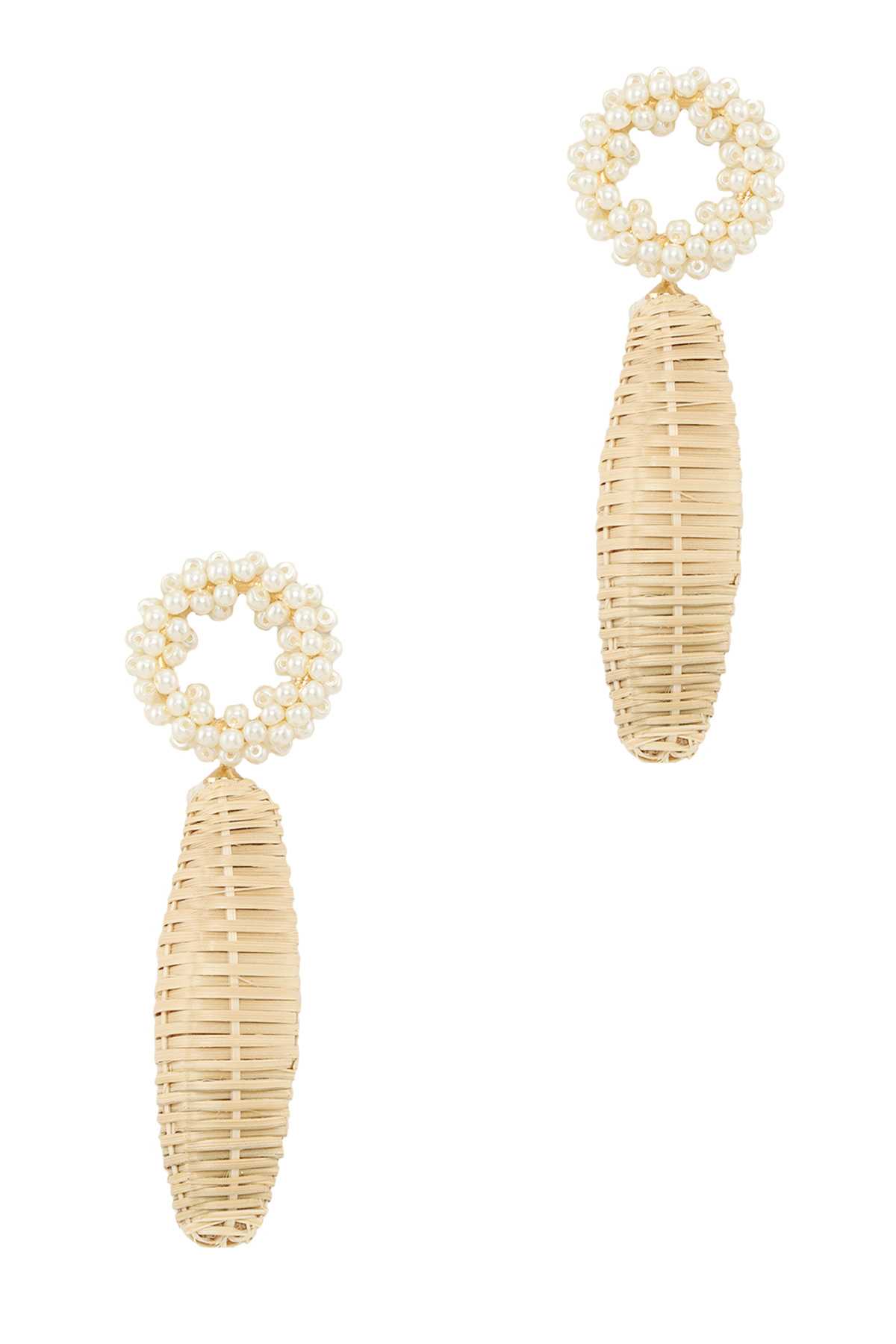 Rattan Teardrop with Pearl Beaded Circle Earring