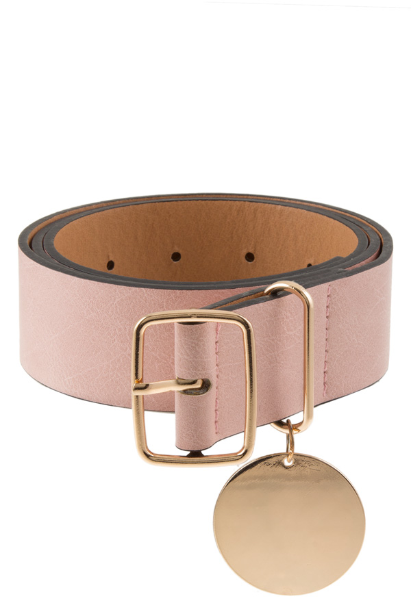 Faux leather belt with metal circle charm