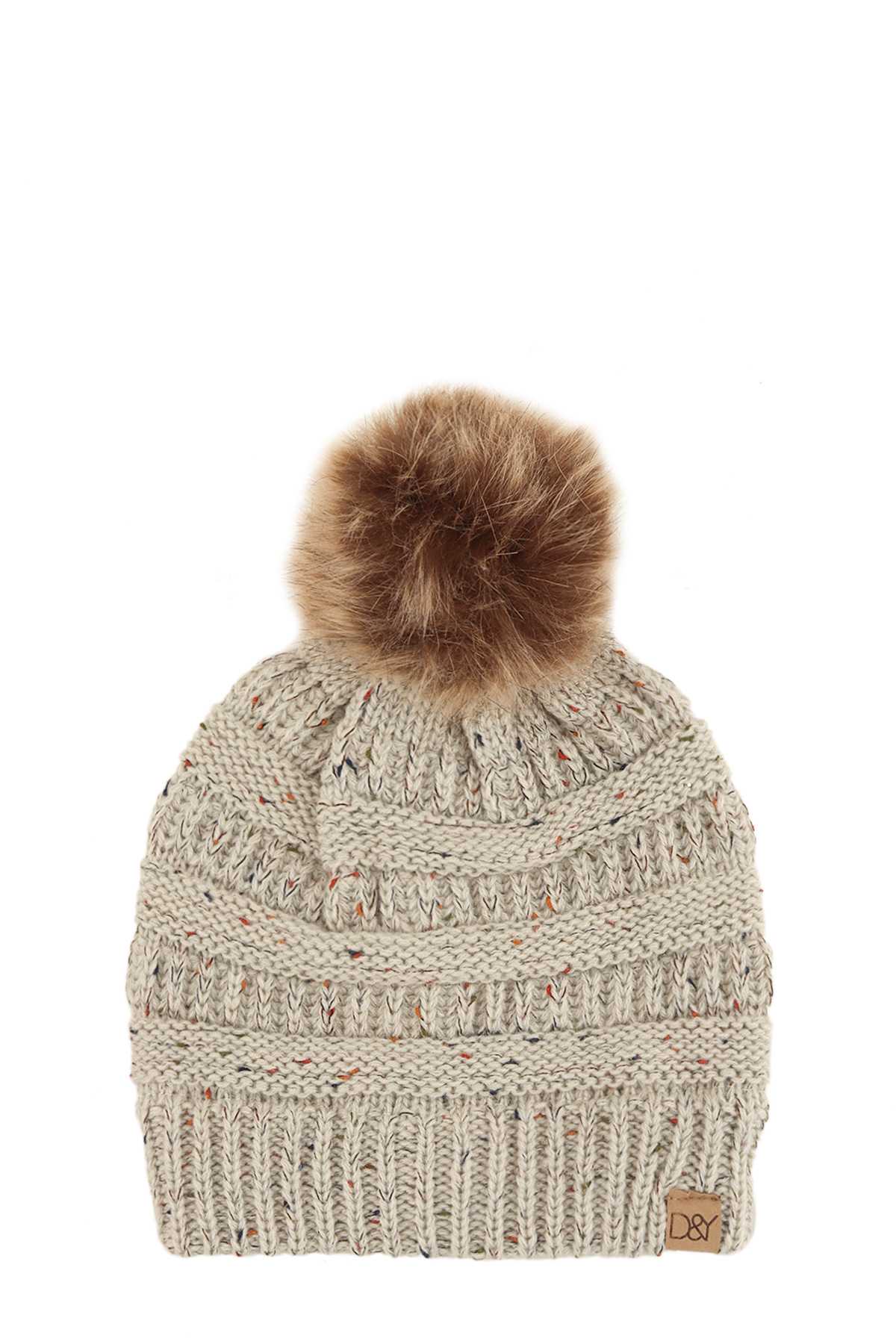 Colorful Confetti Slinky Beanie with Faux Fur Pom-Pom