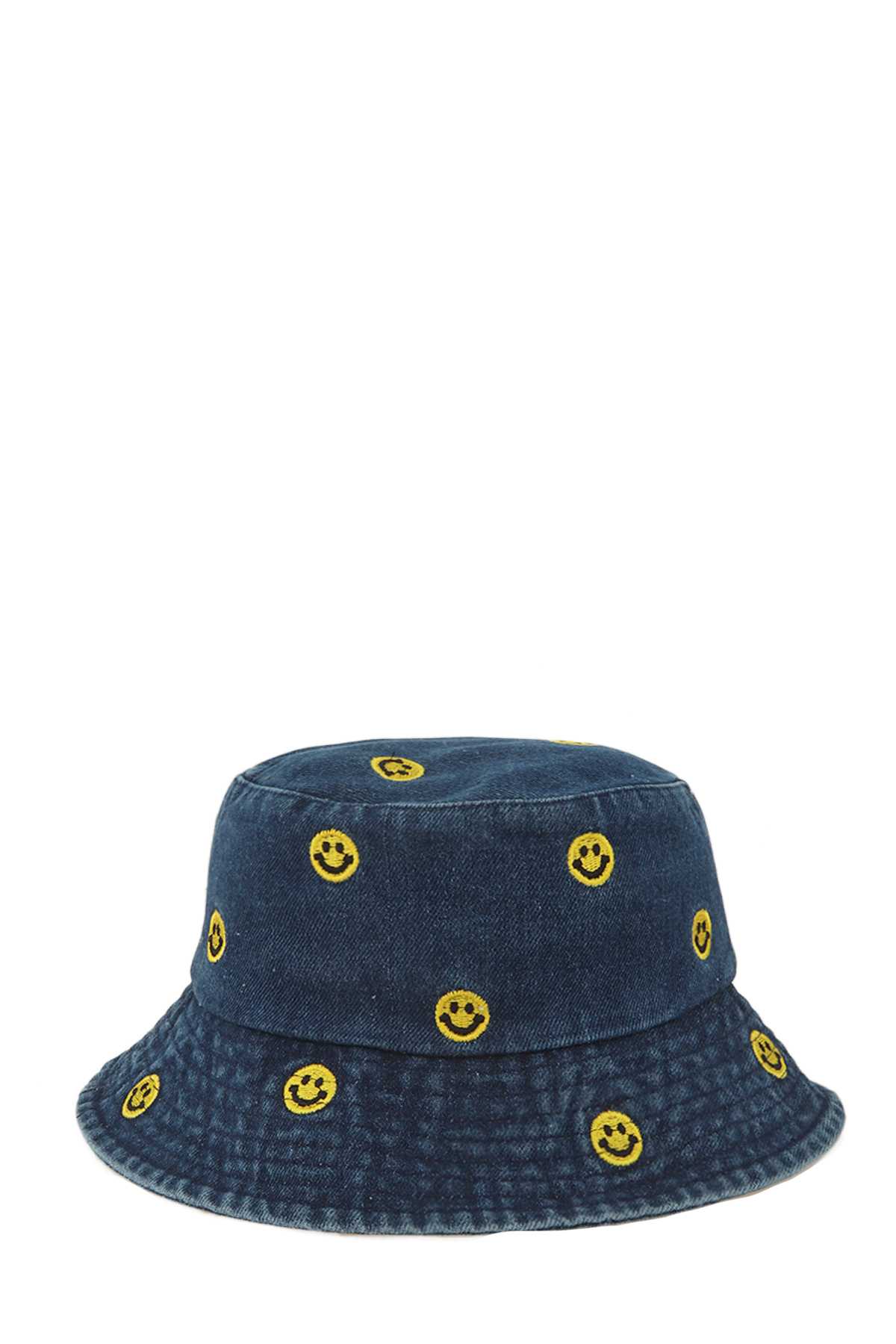 Smile Embroidery Denim Bucket Hat