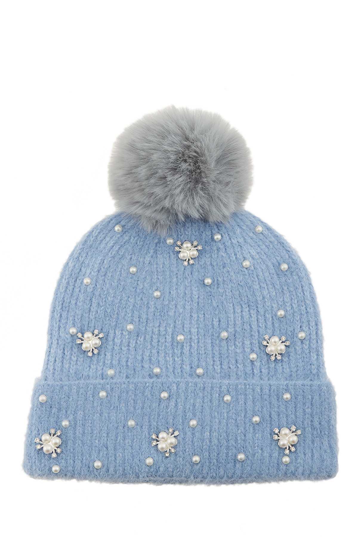 Snowflake Stone and Pearl Pom Pom Beanie