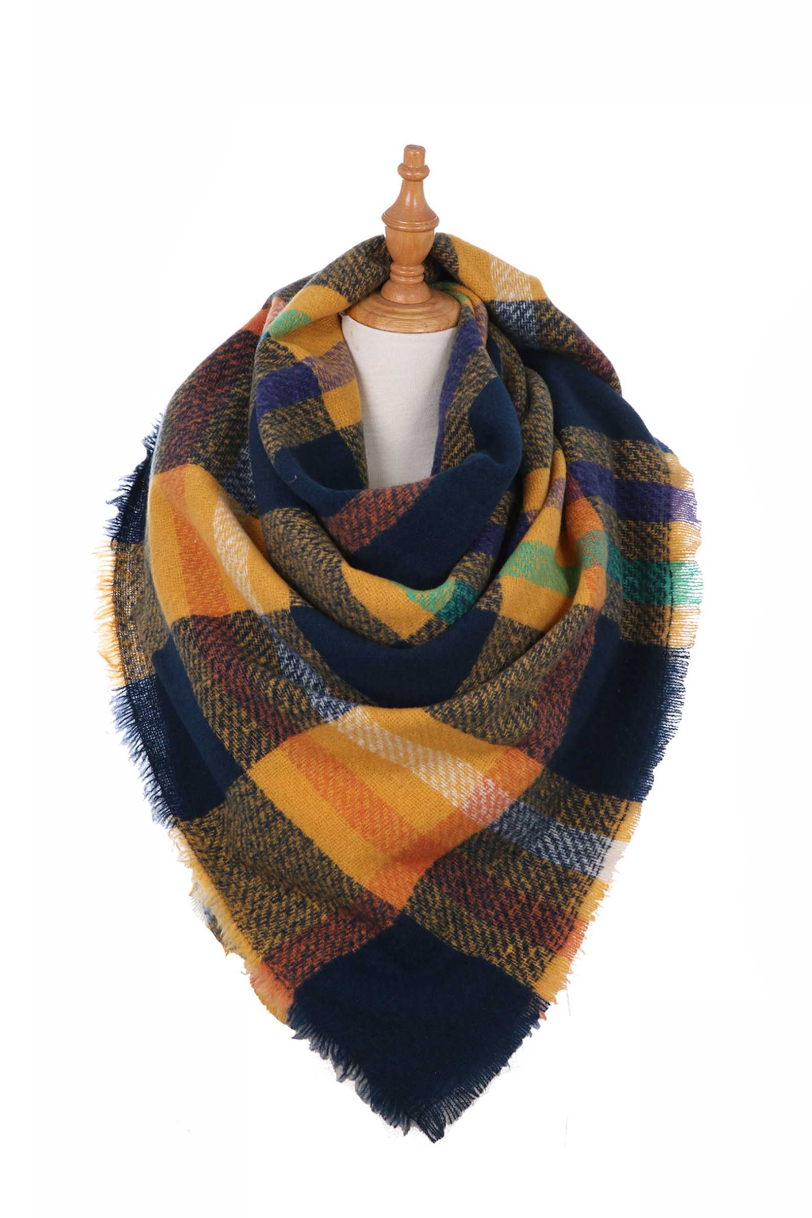 Plaid Knitted Scarf With Frilled Edges