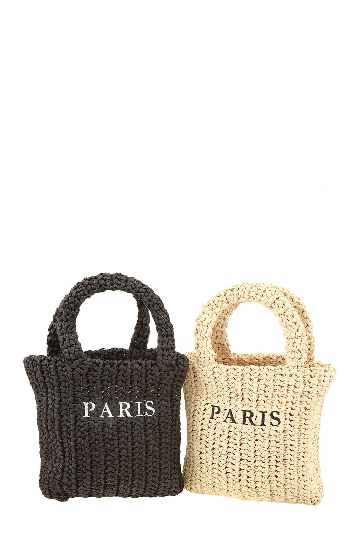 PARIS Embroidery Straw Mini Tote Bag