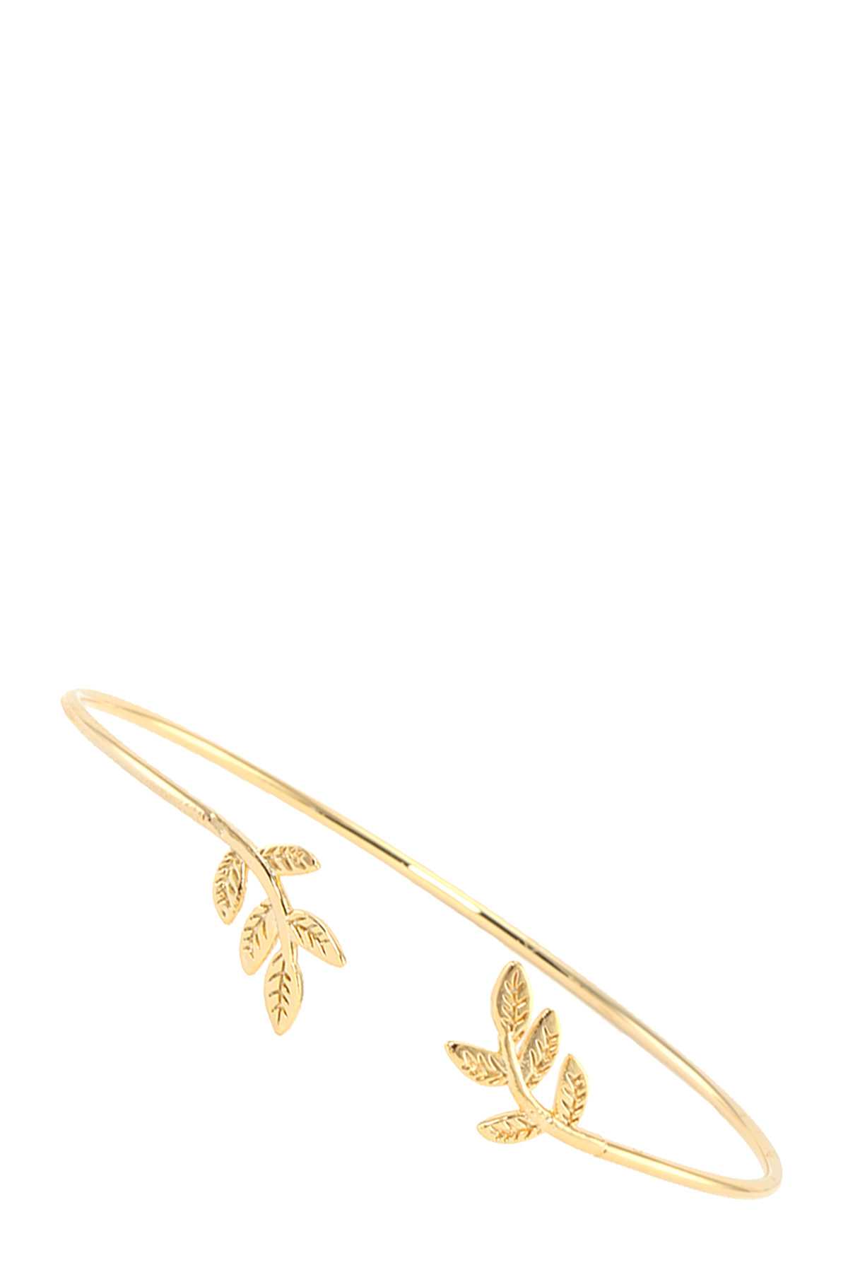 Delicate Leaf Charm Accent Open Bracelet