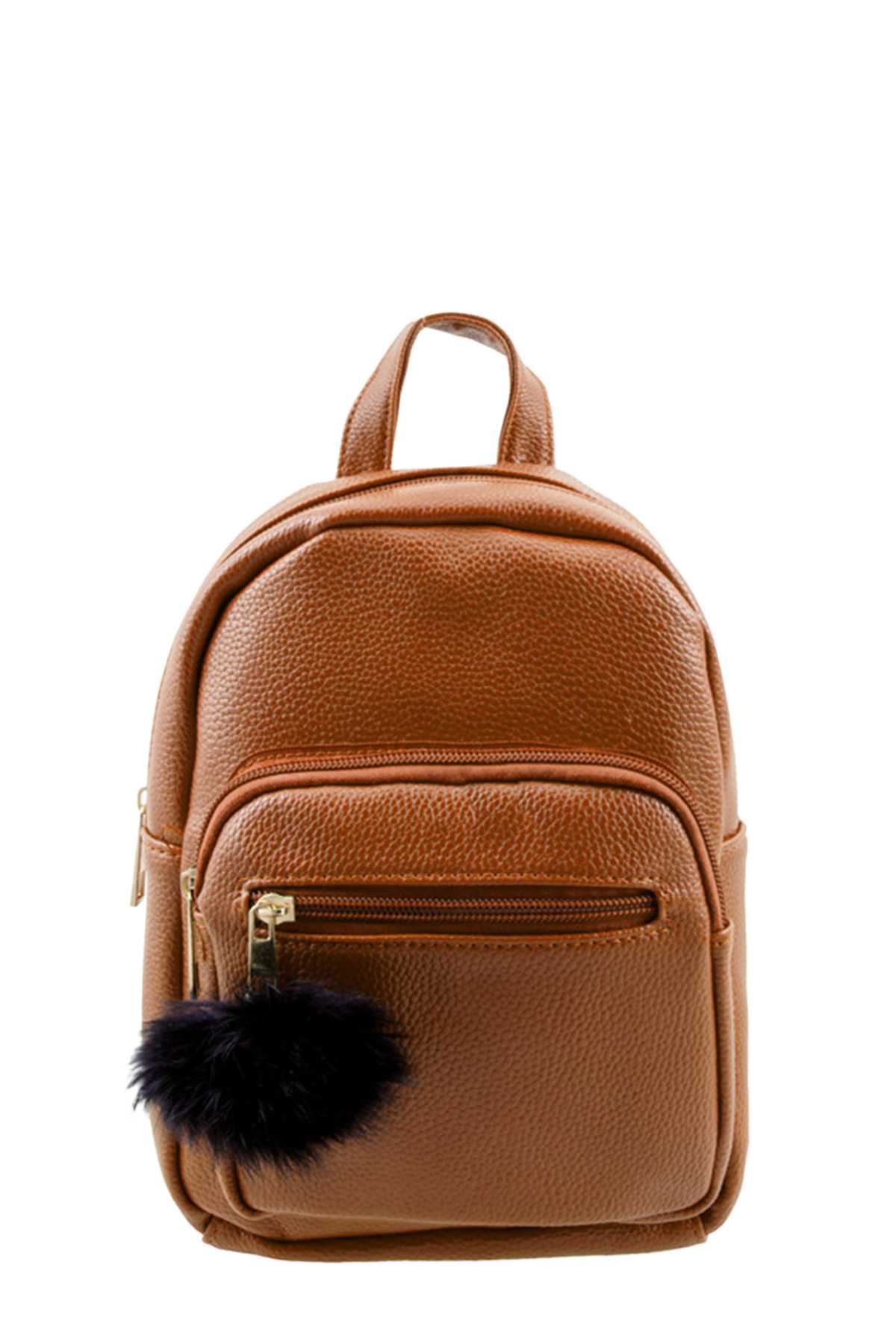 Mini PU Backpack with Pom Pom