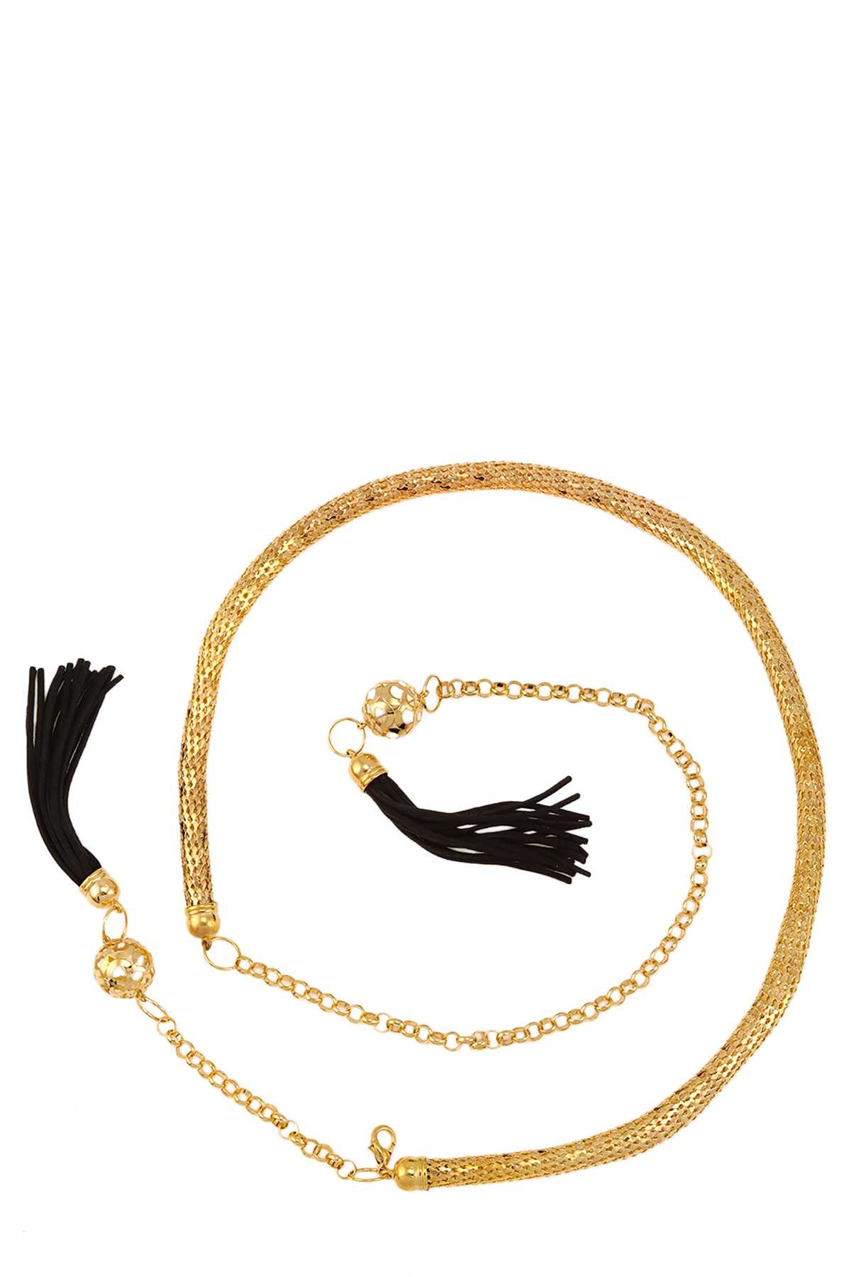 Dragon scale metal chain belt with leather tassel